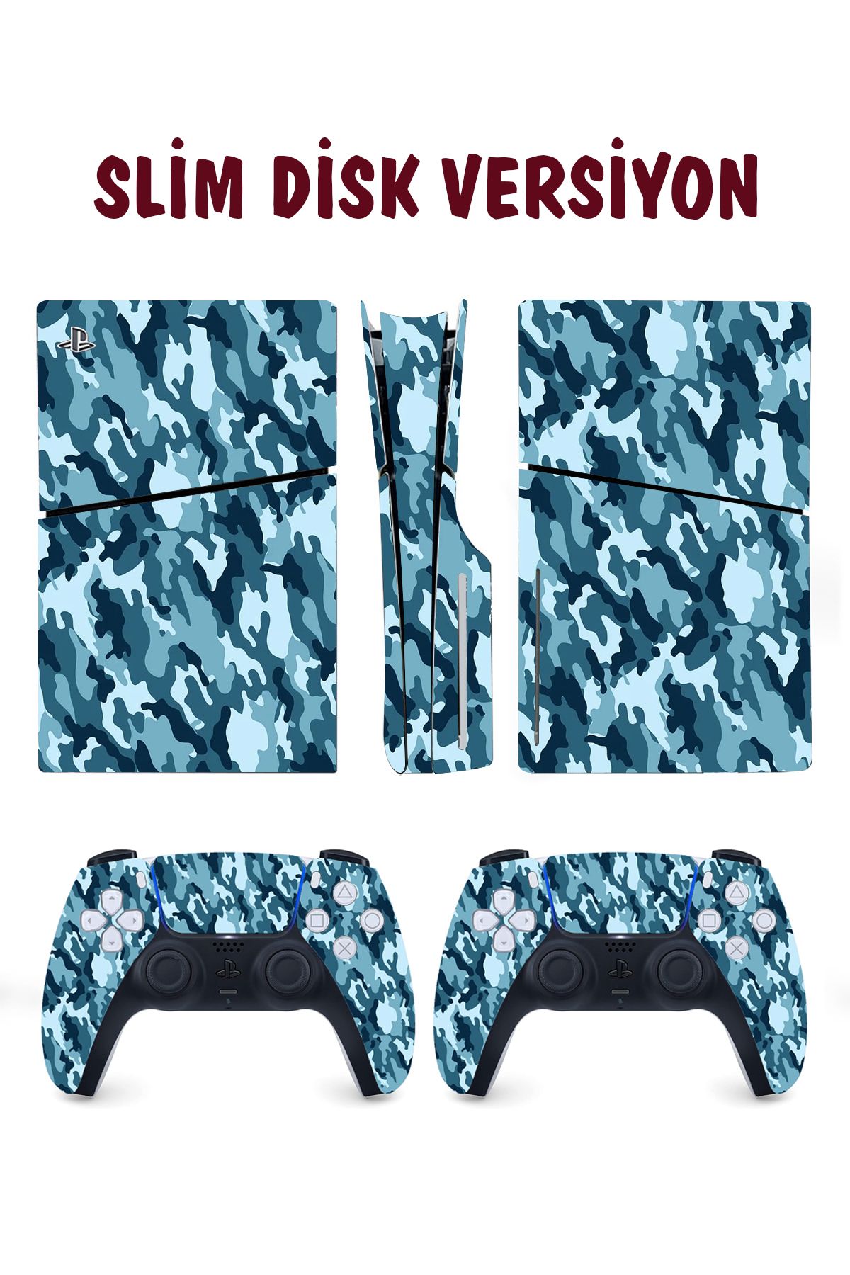 KT Decor Mavi Kamuflaj Playstation 5 Full Sticker Kaplama Seti
