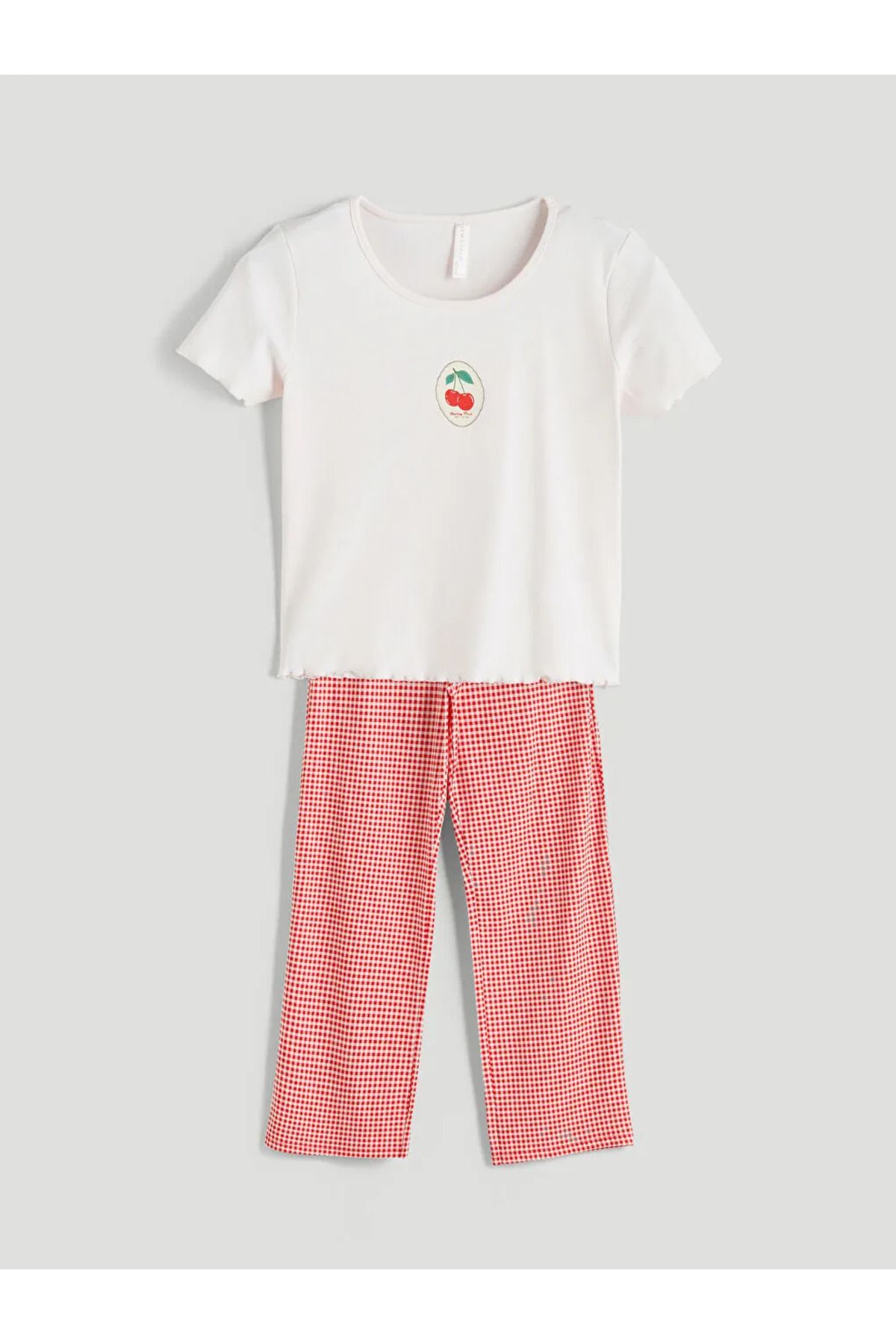 LC Waikiki LCW DREAM Kirmizi Bisiklet Yaka Baskılı Kadın Pijama Takımı