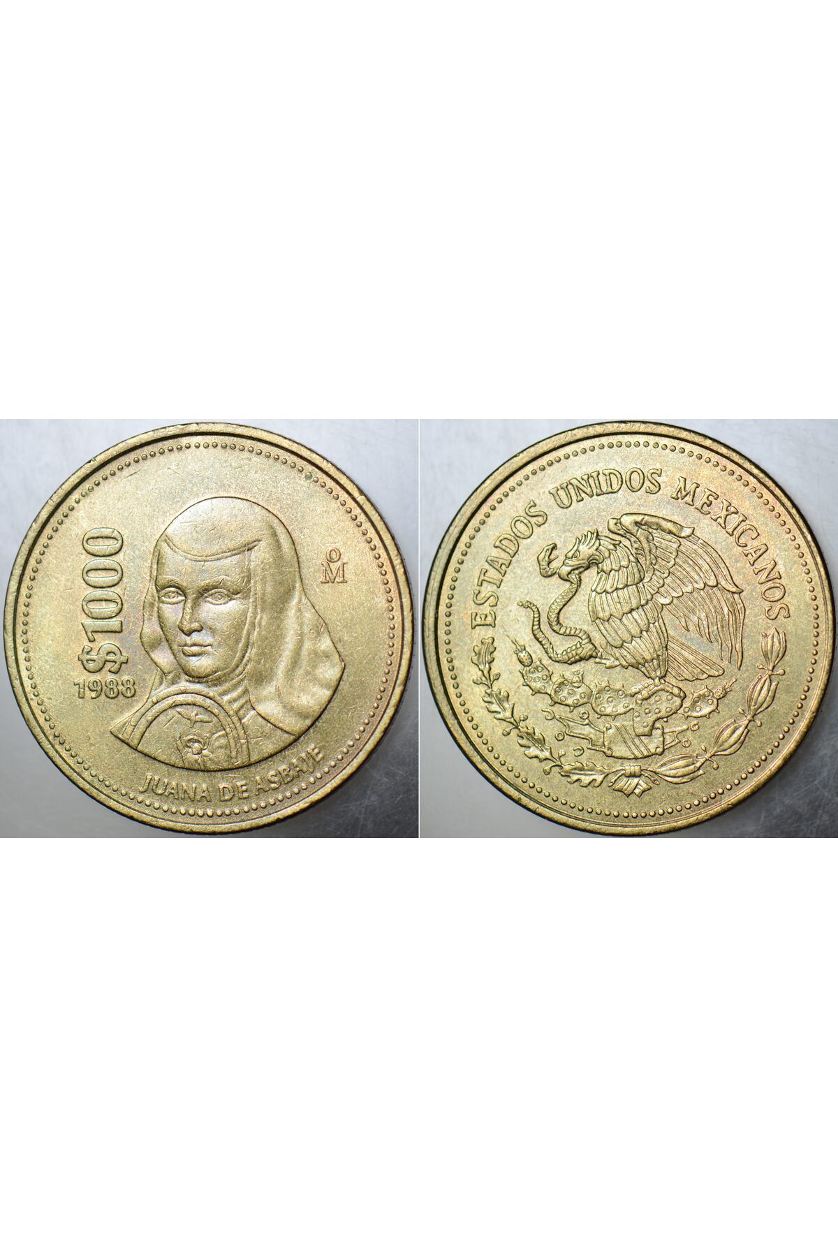 Banknoting MEKSİKA 1000 PESO 1988 KARTALLI YÜZÜ HAFİF KAYIK BASKI ERRÖRLÜ. ÇİLALTI(-) KONDİSYON.