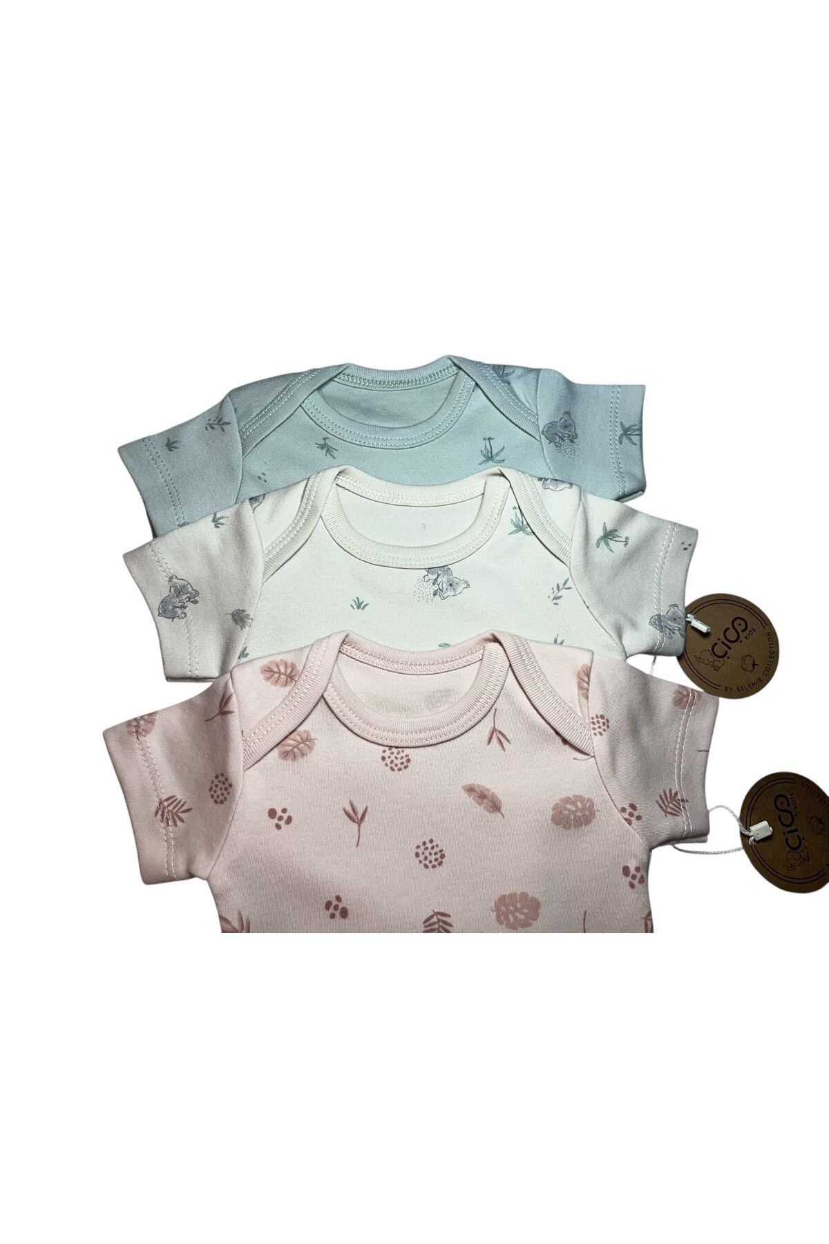 Çiçobaby BADEM BEBEK %100 pamuk body zıbın 3’lü çıtçıtlı set