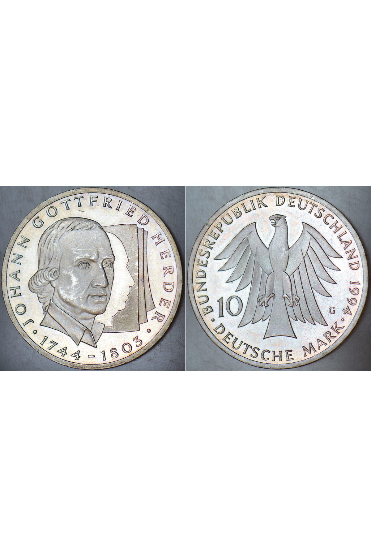 Banknoting ALMANYA HATIRA GÜMÜŞ 10 MARK 1994 JOHANN GOTTFRIED HERDER. 15,5 gr ÇİL KONDİSYON.