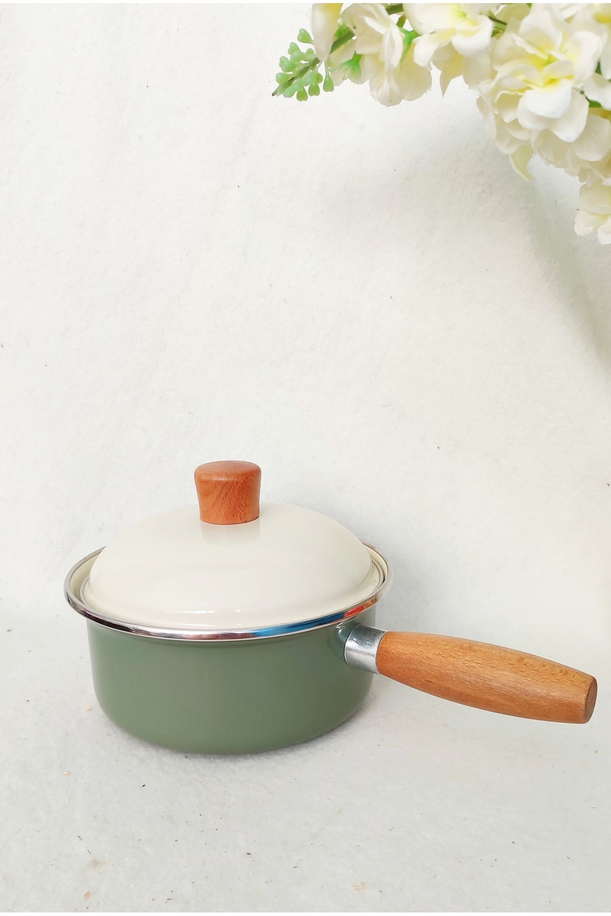 EBRULİEMAYE Olive Çağla Yeşili Emaye Tava Sosluk 18 cm çap