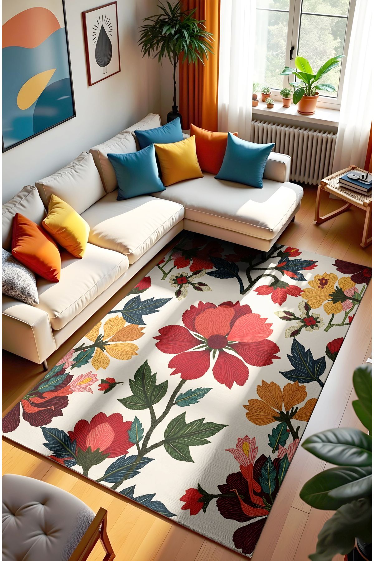 MUN HOME Çiçekli renkli modern Desenli Dokuma Taban Dijital Baskılı Halı kilim