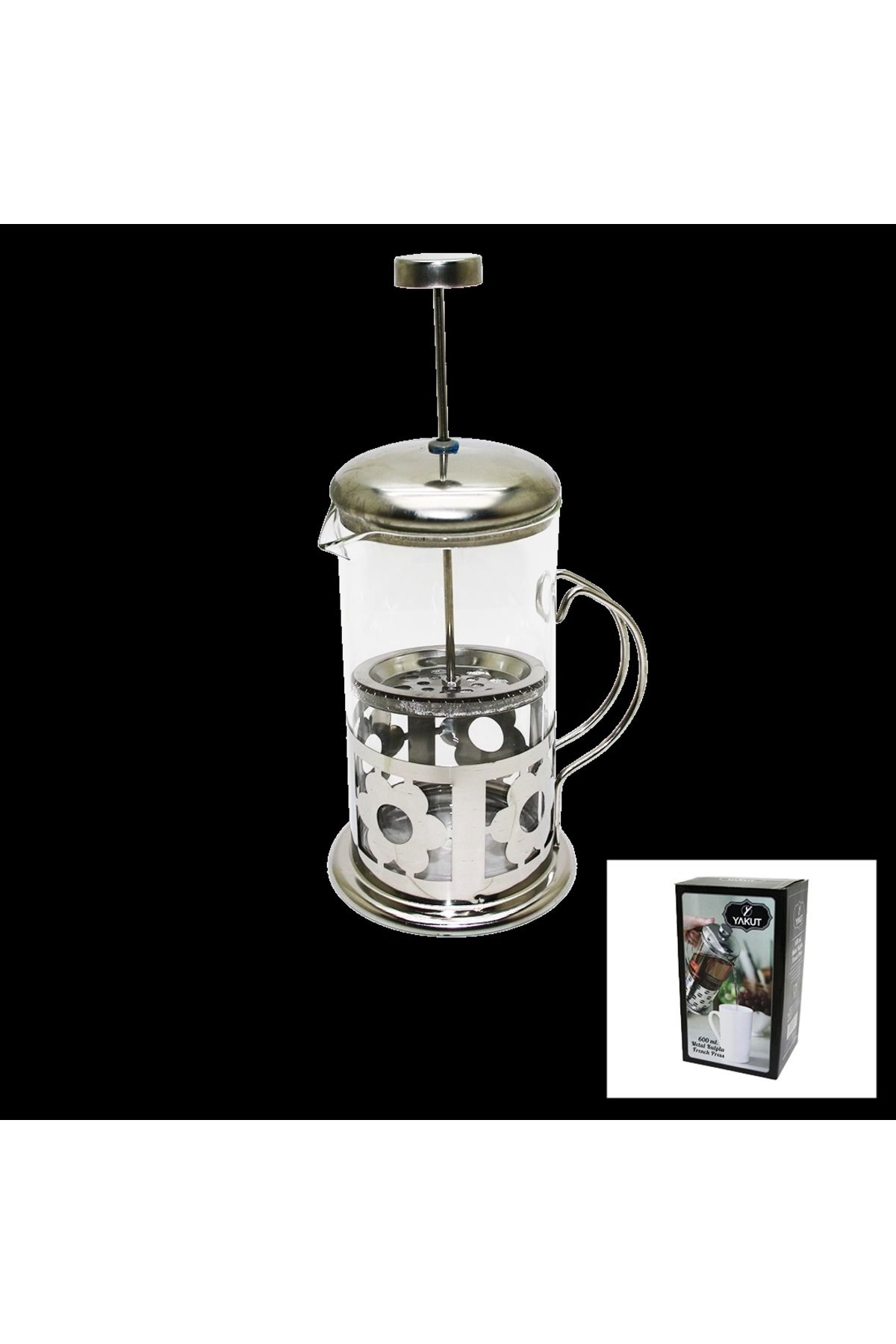 Lenaca French Press 600ml Cam Bitki Süzgeçi Metal Kafes - Kapak