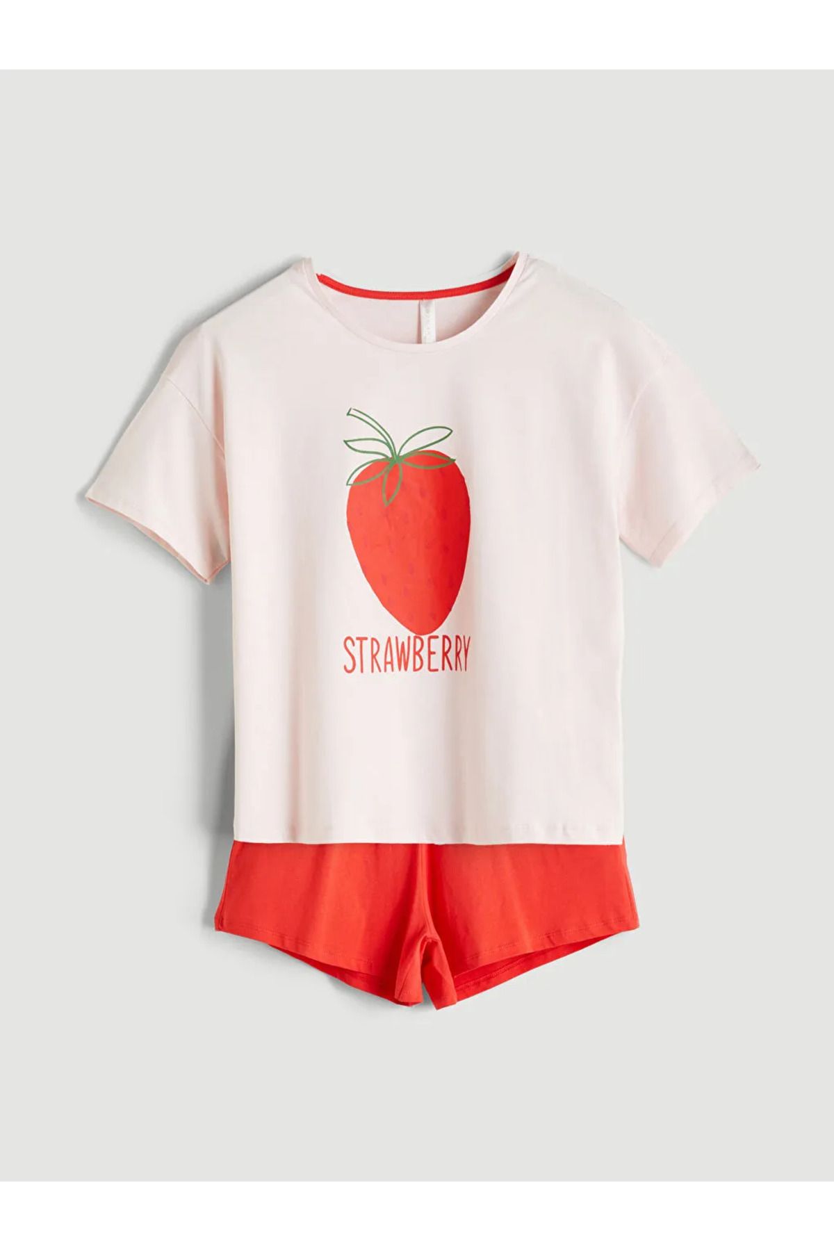 LC Waikiki LCW DREAM Kirmizi Bisiklet Yaka Baskılı Kadın Şortlu Pijama Takımı