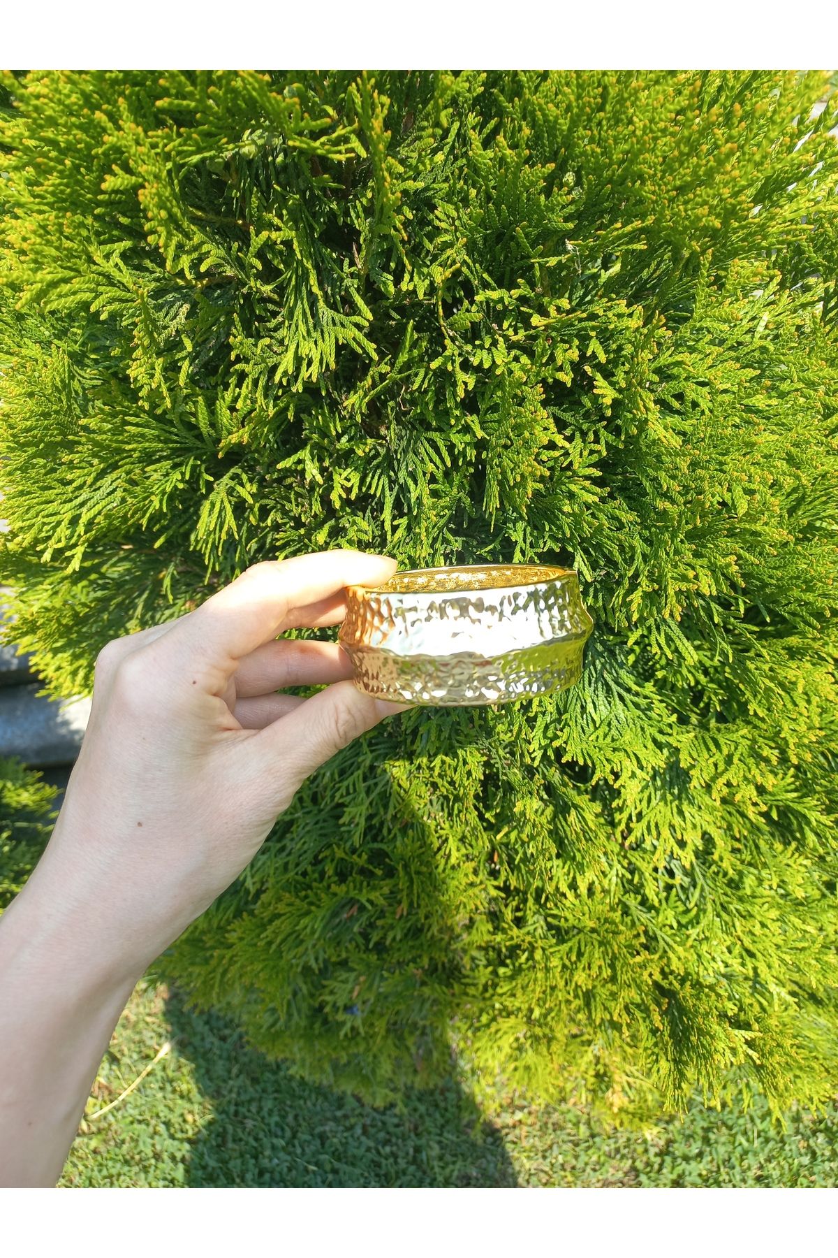 lavantebutik Tasarım Dokulu Kalın Gold Kelepçe/Bileklik