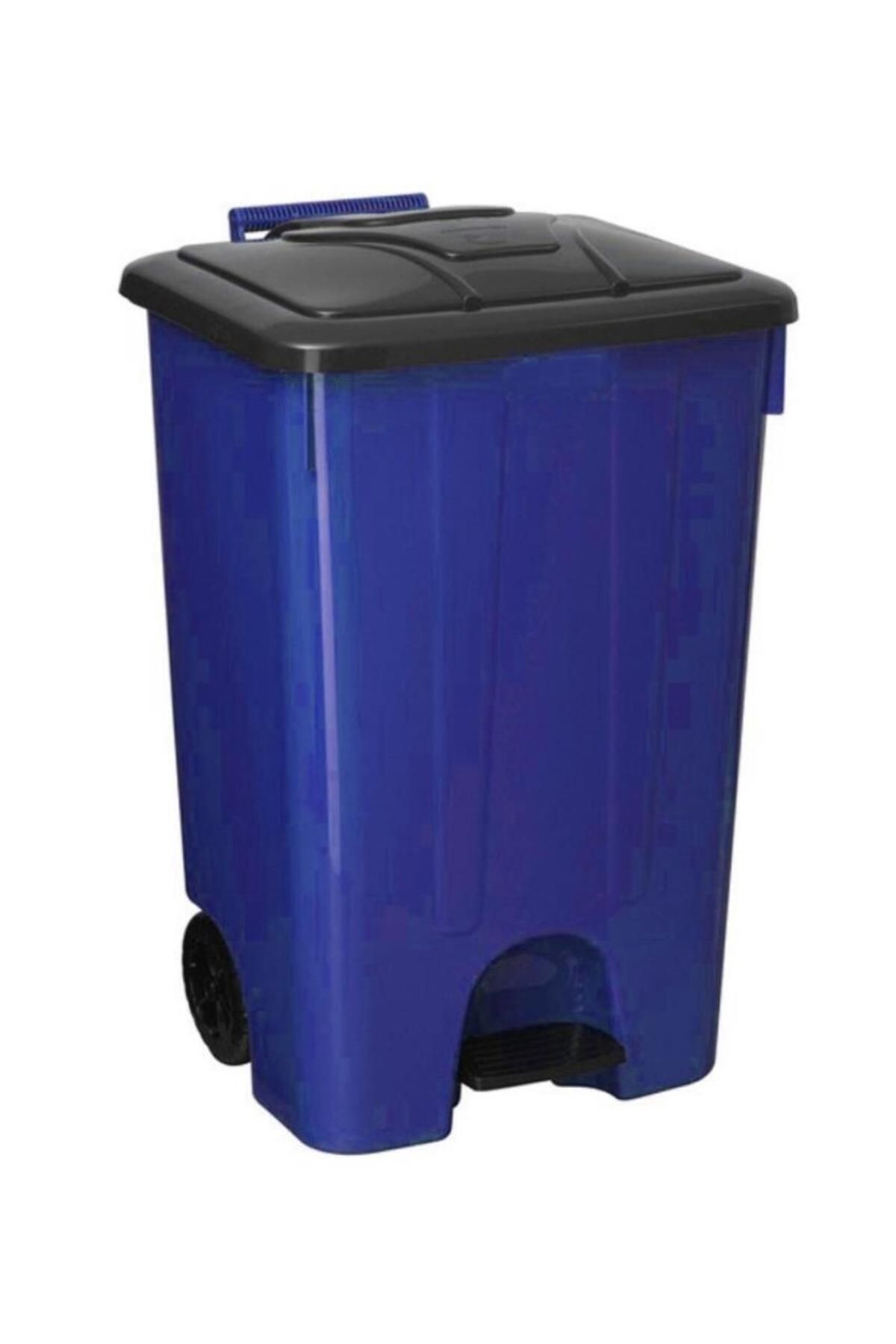 Omnipazar SY-4265 Mavi 85 lt Köşeli Pedallı Tekerlekli Çöp Kovası