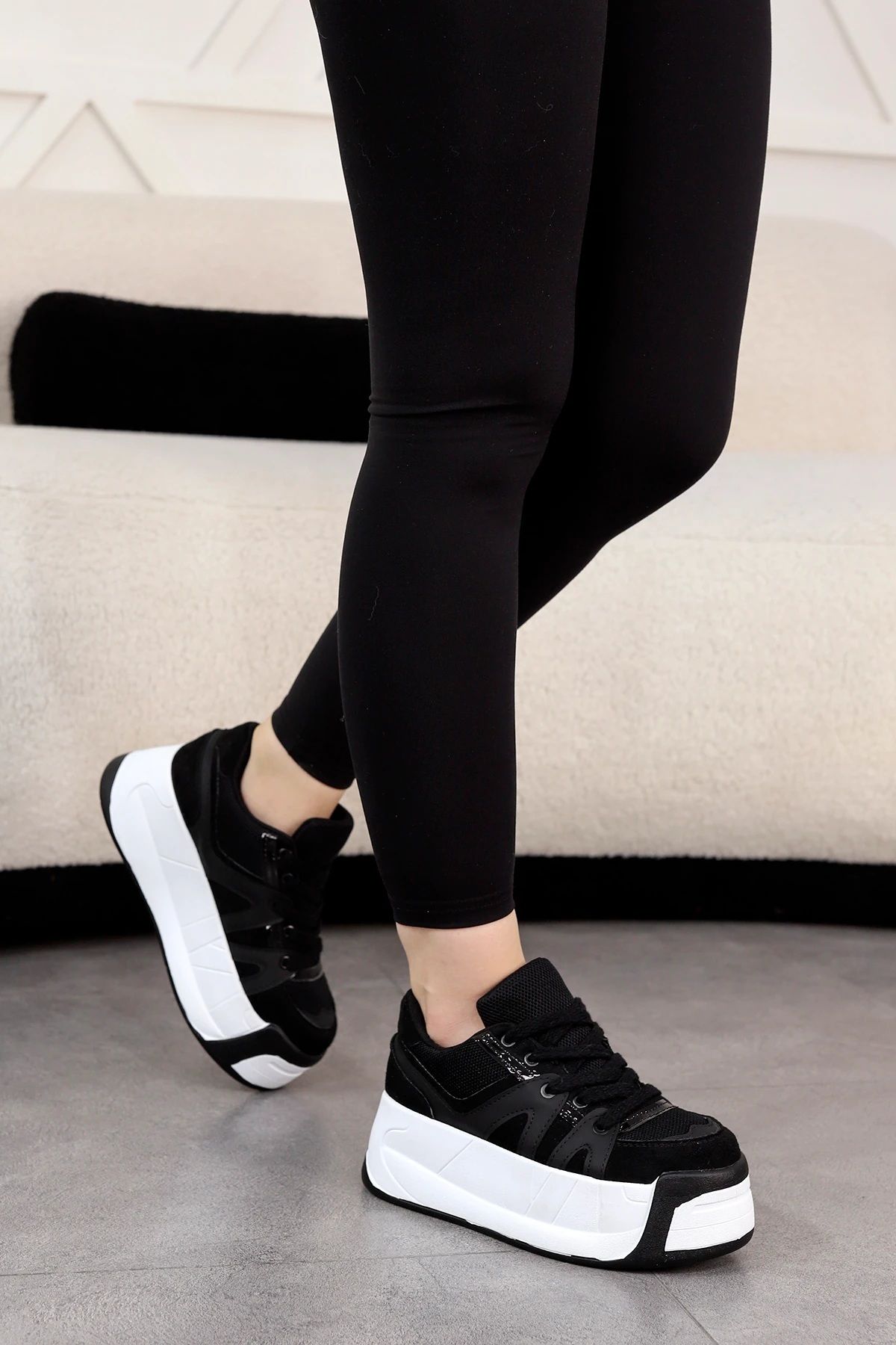 kajal ayakkabı SP 191 Yüksek Tabanlı Bağcıklı Spor Ayakkabı