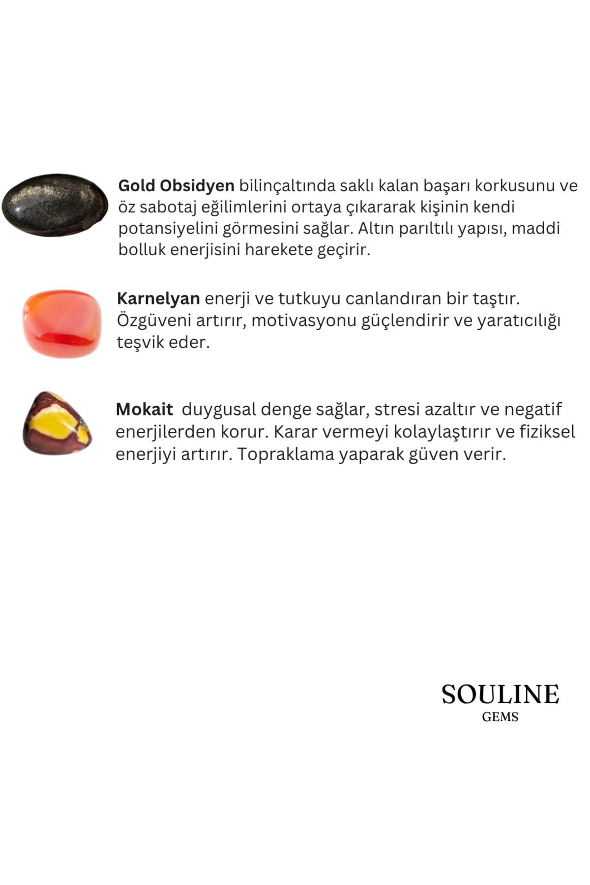 Souline Gems Gerçek Doğal Taş Bileklik - Gold Obsidyen, Karnelyan, Mokait