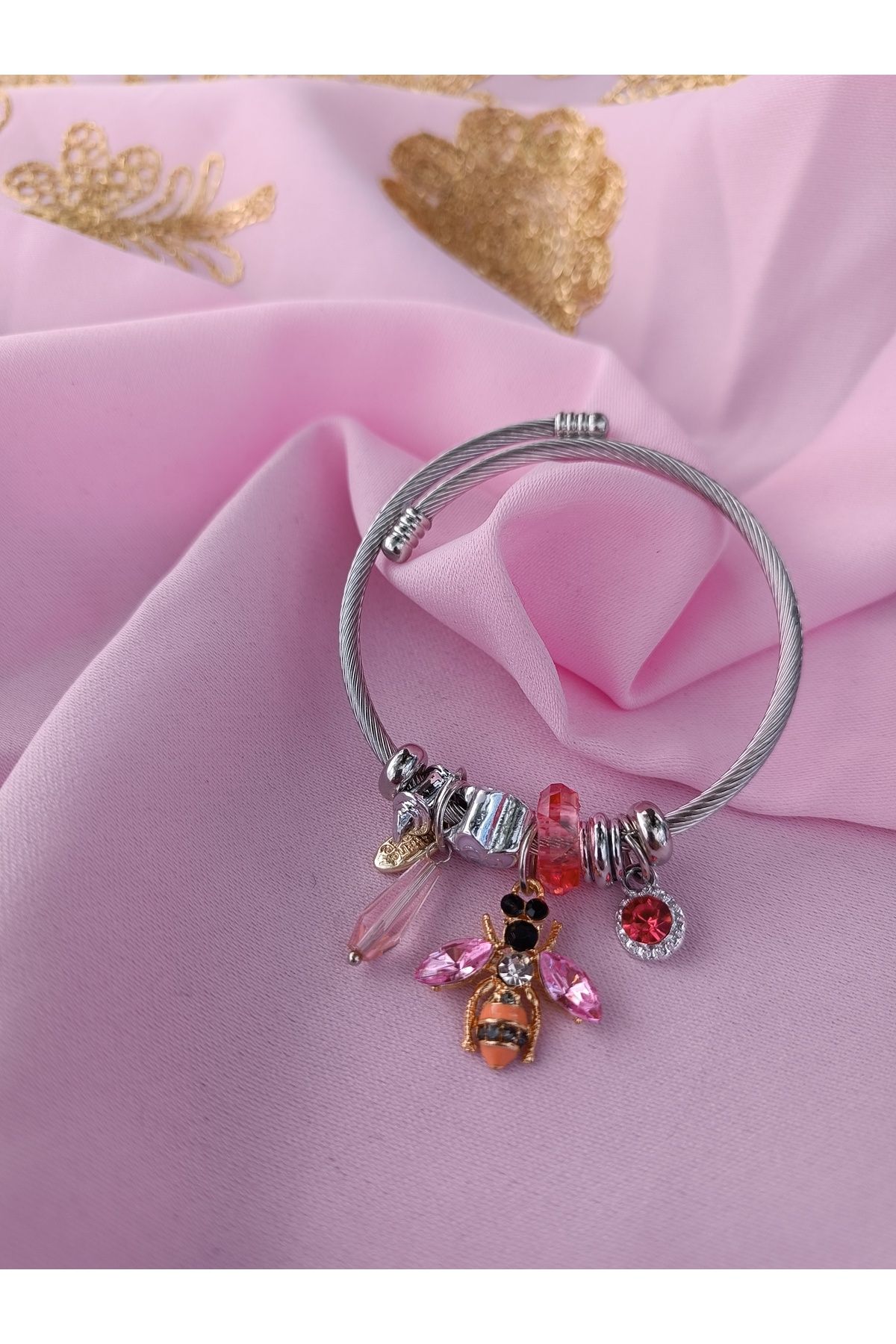 shop Pembe sarı arı charm çelik bileklik
