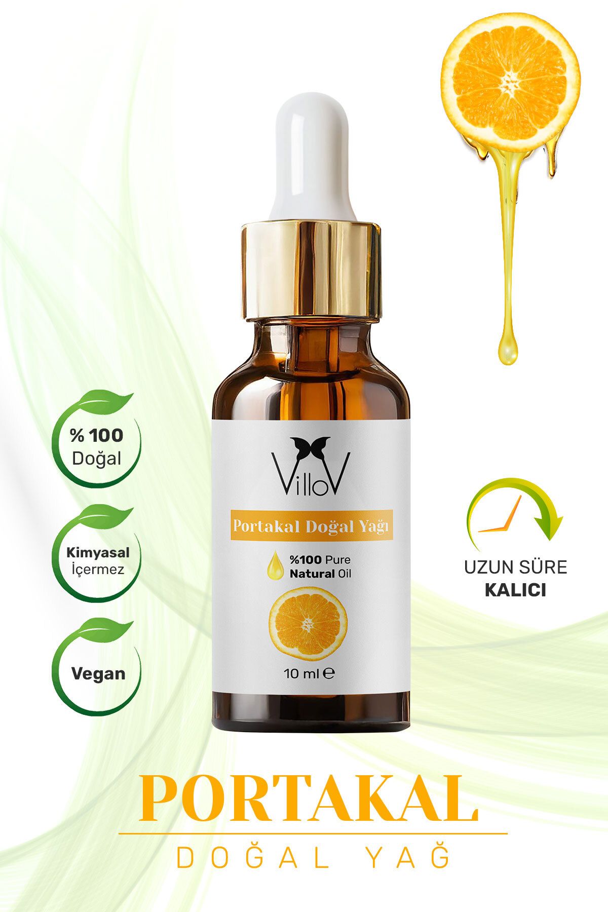 Villov Portakal Uçucu Yağı Soğuk Sıkım %100 Saf ve Doğal Bitkisel Orange Essential Oil 10ml