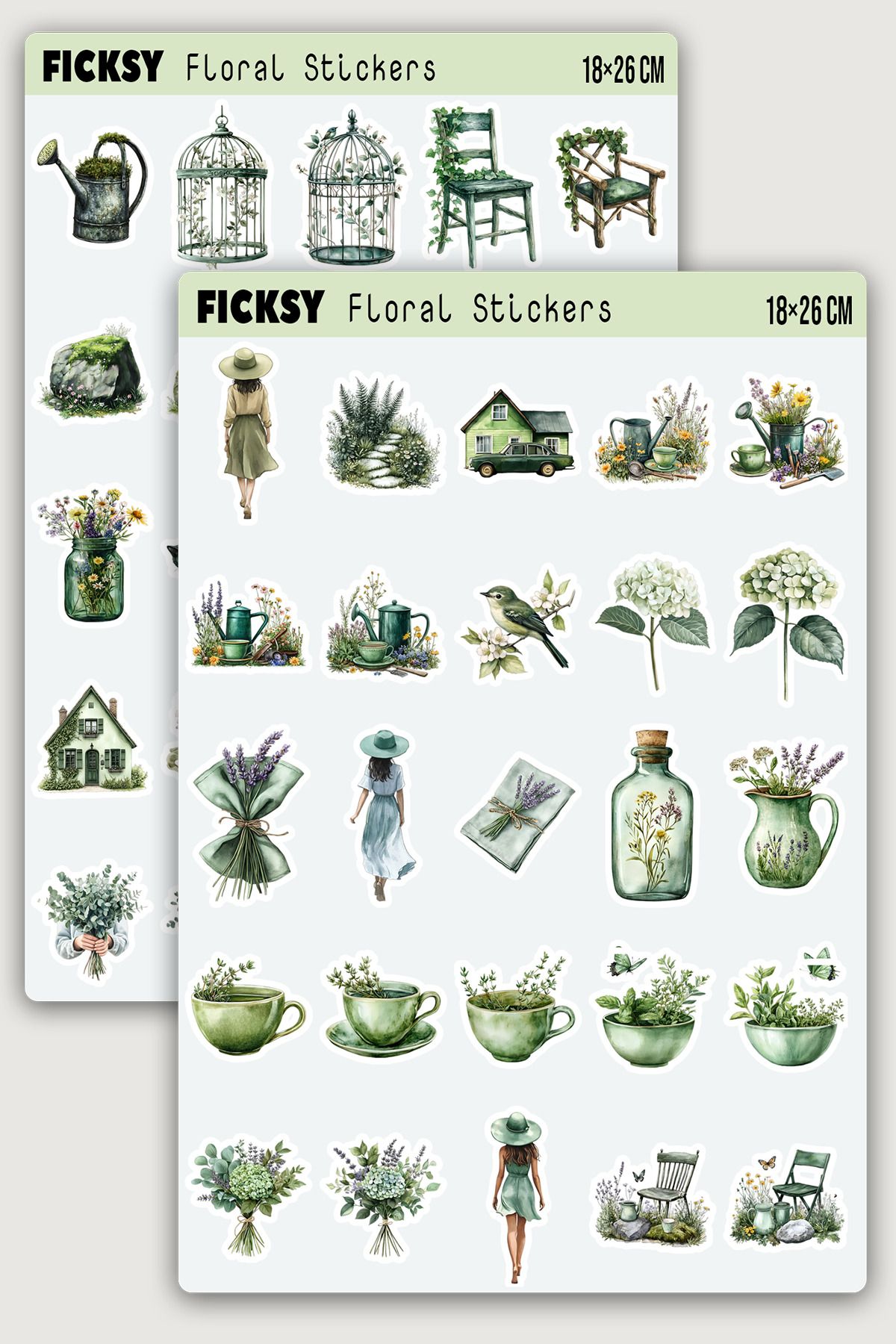 Ficksy Kır Evi ve Doğa Sticker Seti - 50 Adet Etiket Çıkartma