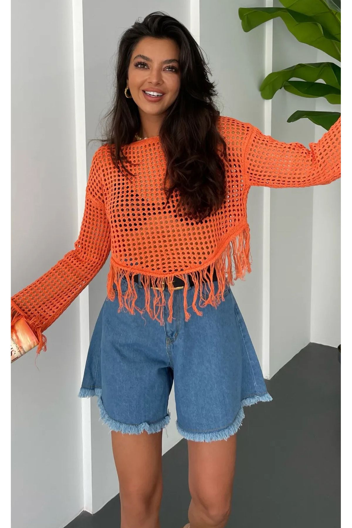Noi Belis Geniş Kalıp/Oversize Püskül Detaylı İnce Yazlık Bluz SS25BZ0025