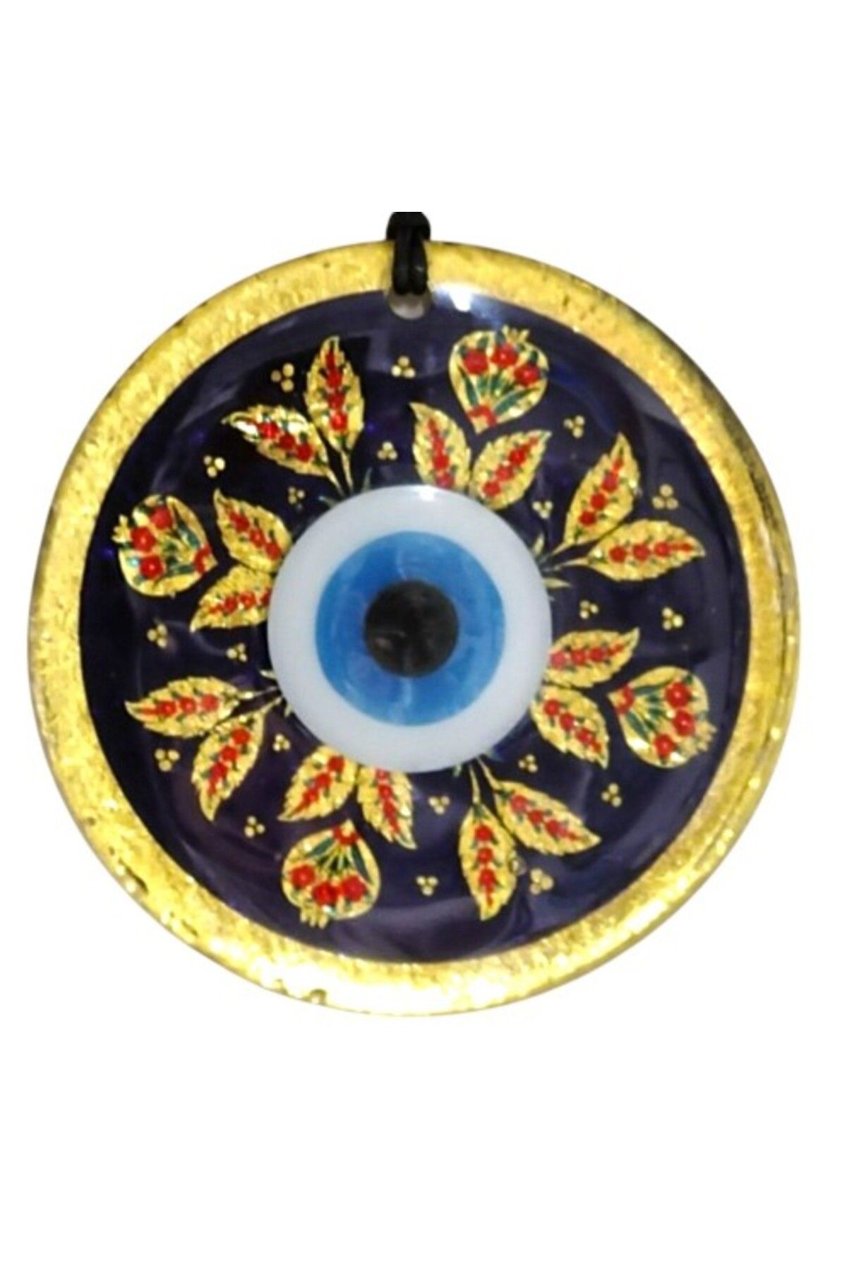 SAVA HOME COLLECTİON Kırmızı Yapraklı Nazar Boncuklu Altın Rengi Füzyon Cam Duvar Süsü