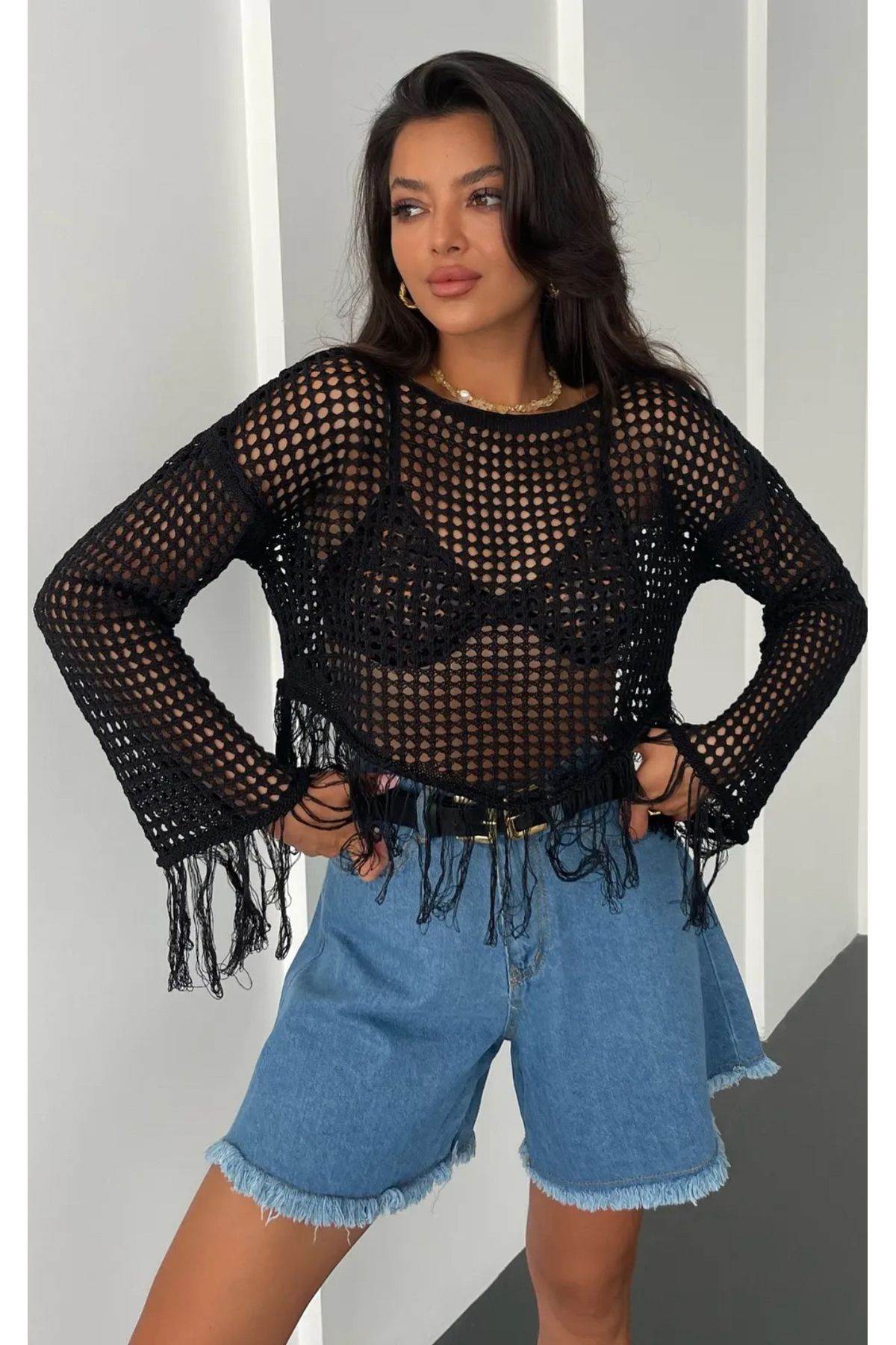 Noi Belis Geniş Kalıp/Oversize Püskül Detaylı İnce Yazlık Bluz SS25BZ0025