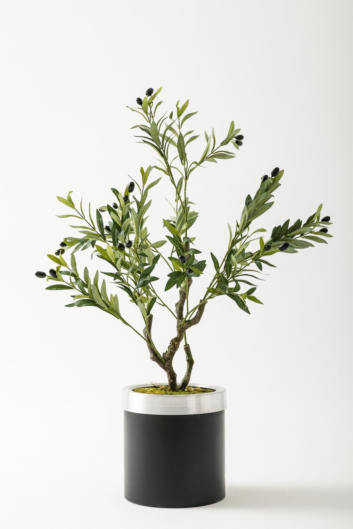 Güleç Yapay Çiçek Yapay Zeytin Ağacı 85 Cm Siyah Gümüş Metal Saksı