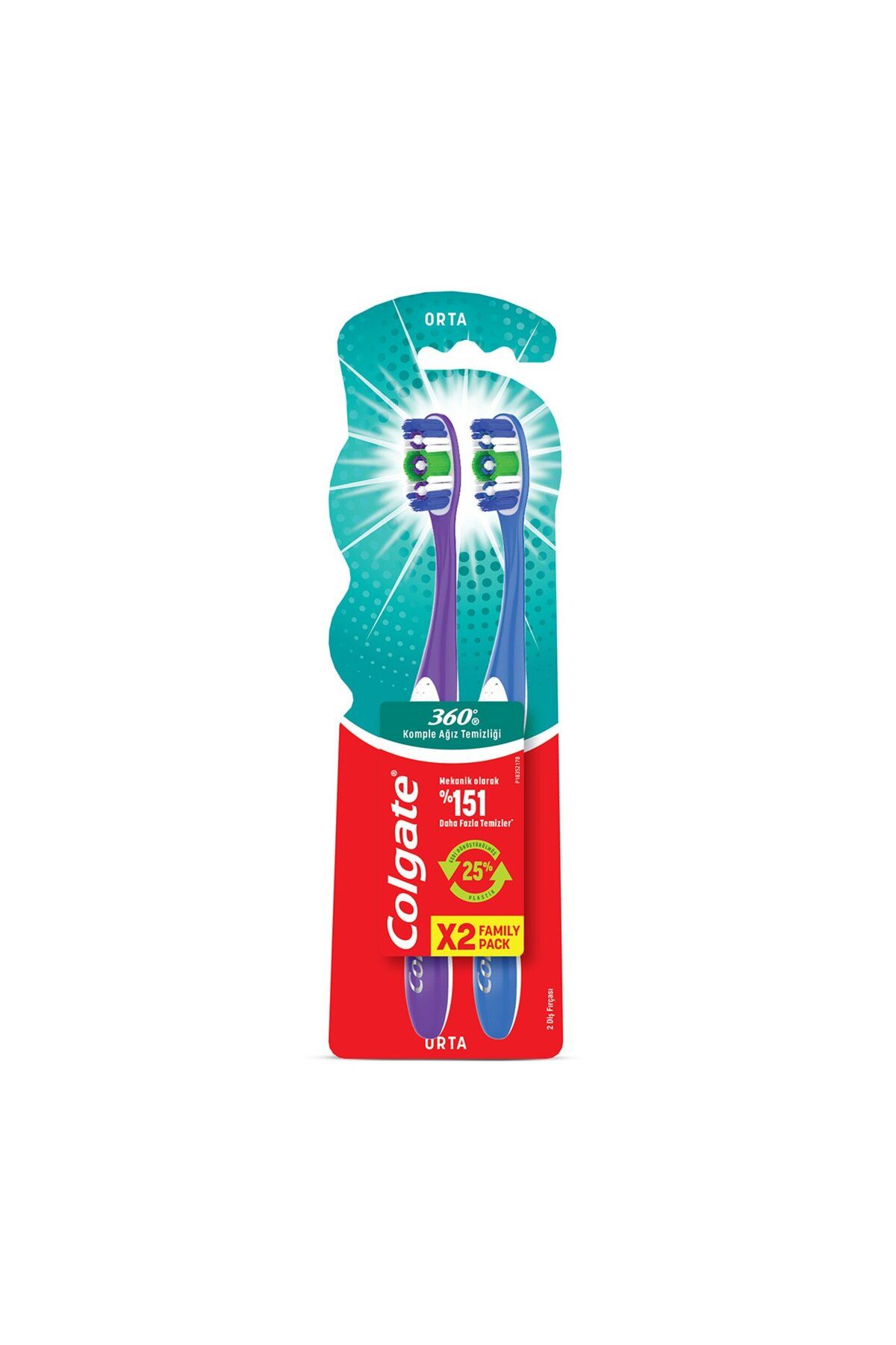 Colgate 360 Komple Ağız Temizliği Orta Diş Fırçası 1+1