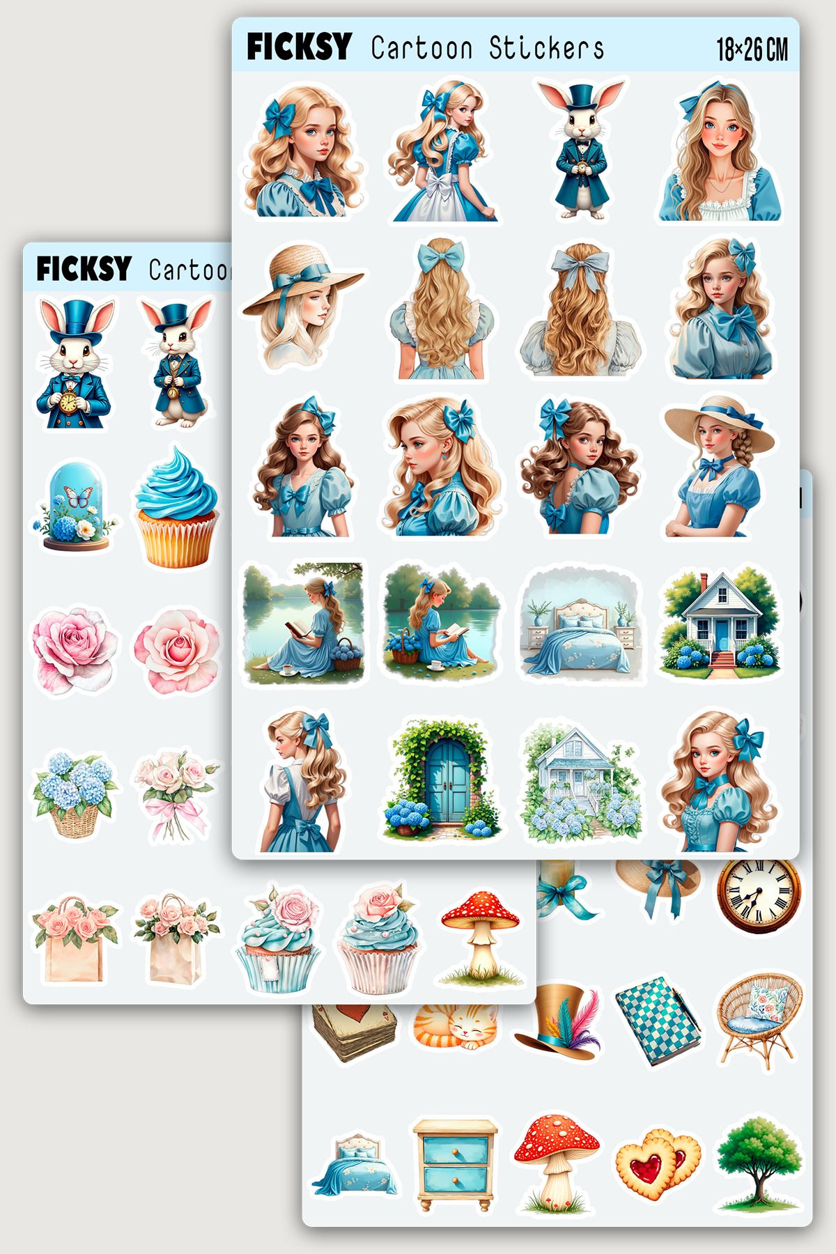 Ficksy Alice Harikalar Diyarında Sticker Seti - 70 Adet Etiket Çıkartma