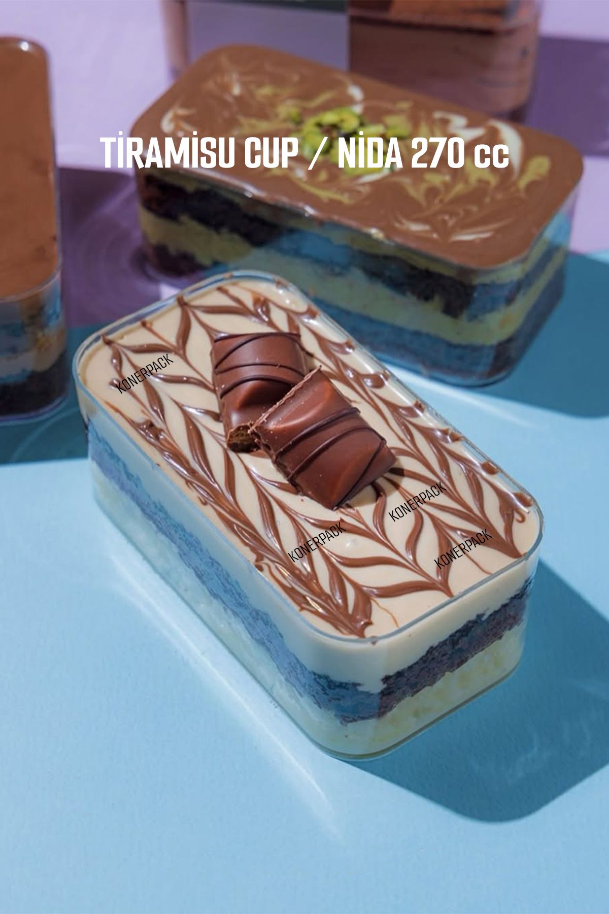 KONERPACK Tiramisu Cup Nida 270 cc , 100 Adet Kapaklı , Sert Plastik , Şeffaf Renk