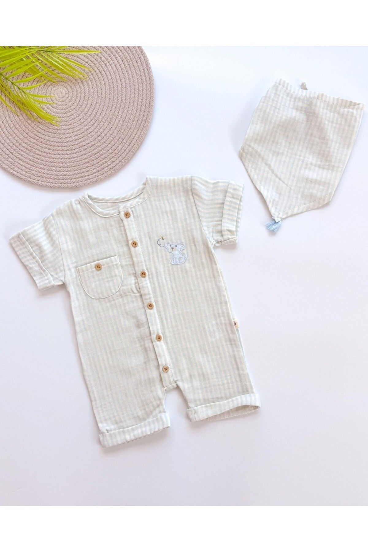 Bofibo Soft Stripes Fularlı Müslin Bebek Tulumu TLM143