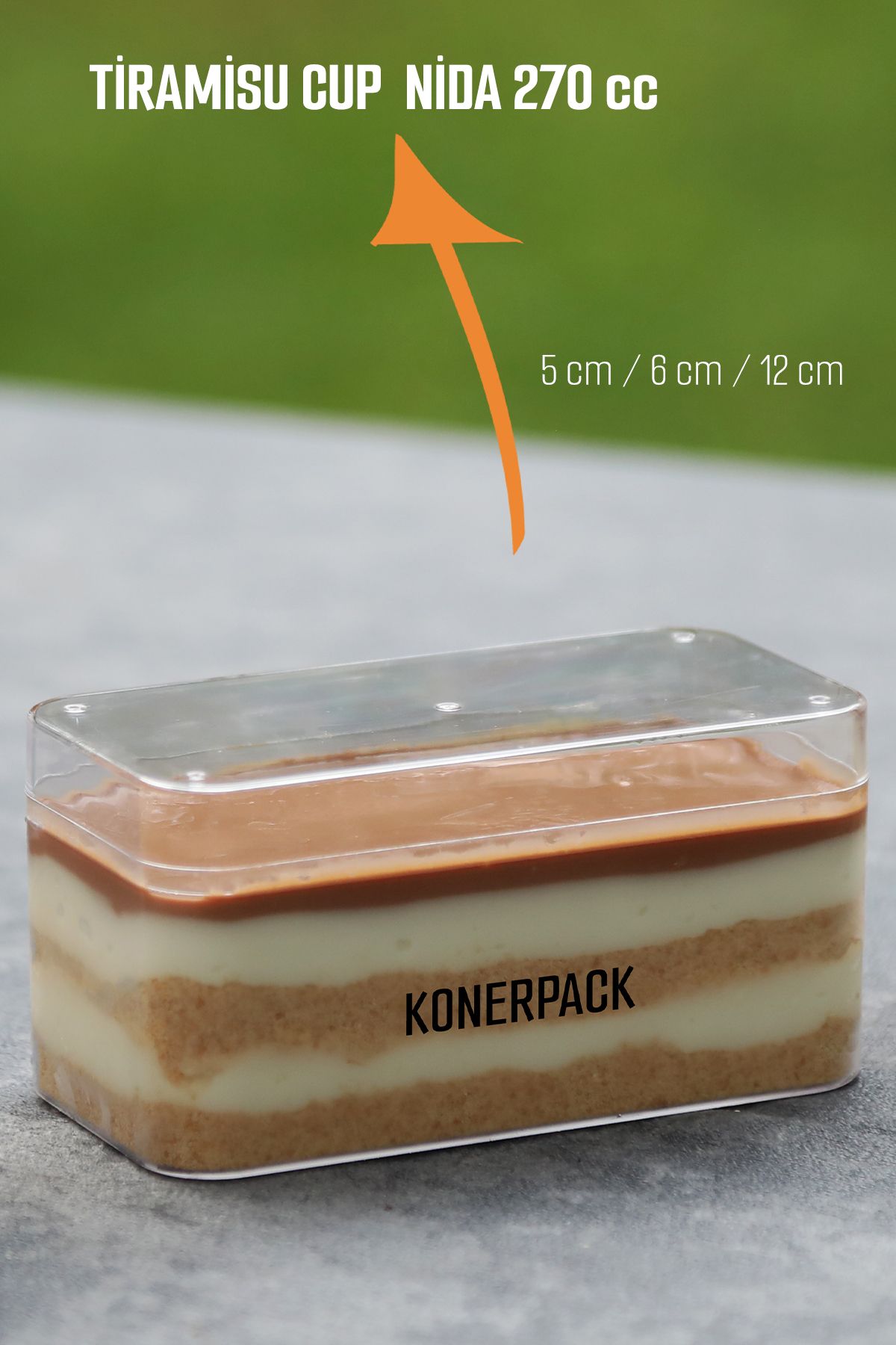 KONERPACK Tiramisu Cup Nida 270 cc - 50 Adet Kapaklı , Sert Plastik , Şeffaf Renk