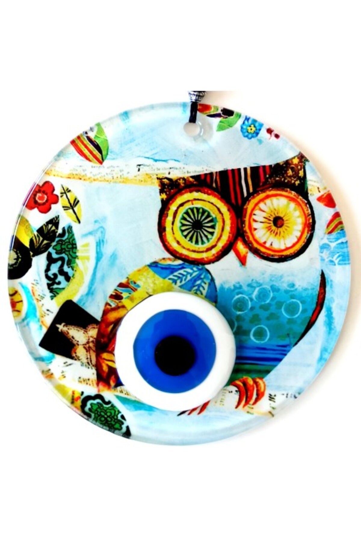 SAVA HOME COLLECTİON Bilgin Baykuş Nazar Boncuklu 12 Santimetre Füzyon Cam Duvar Süsü