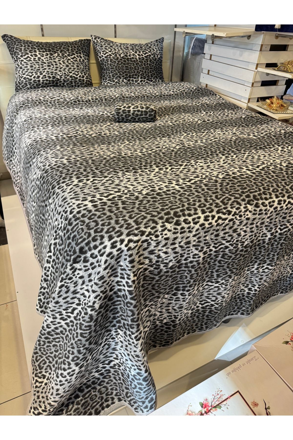 ŞENER HOME-Leopard Patterned Sheet Elastic Double Pique Set 5