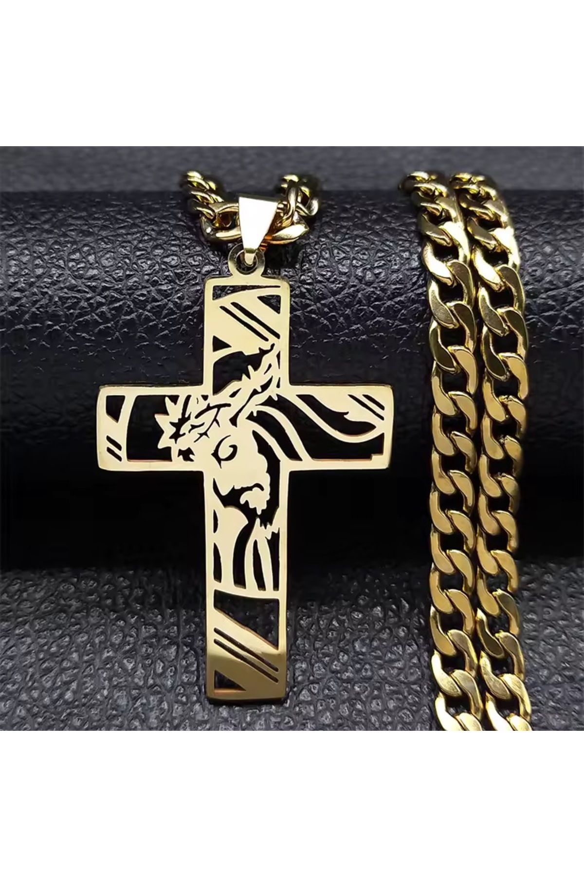 N!da Jewelry Taç Dikenli İsa Figürlü Gümüş Renk Kolye – Figaro Zincirli Unisex Takı