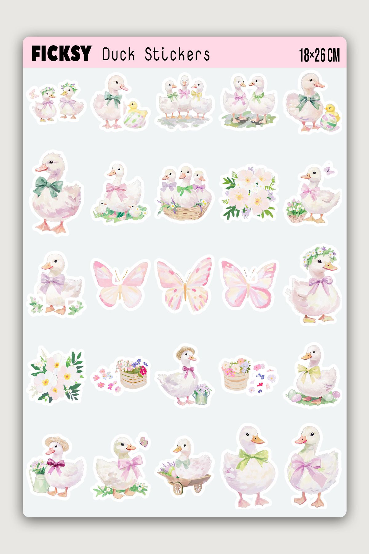 Ficksy Sevimli Ördek Sticker Seti - 25 Adet Kaz Etiket Çıkartma