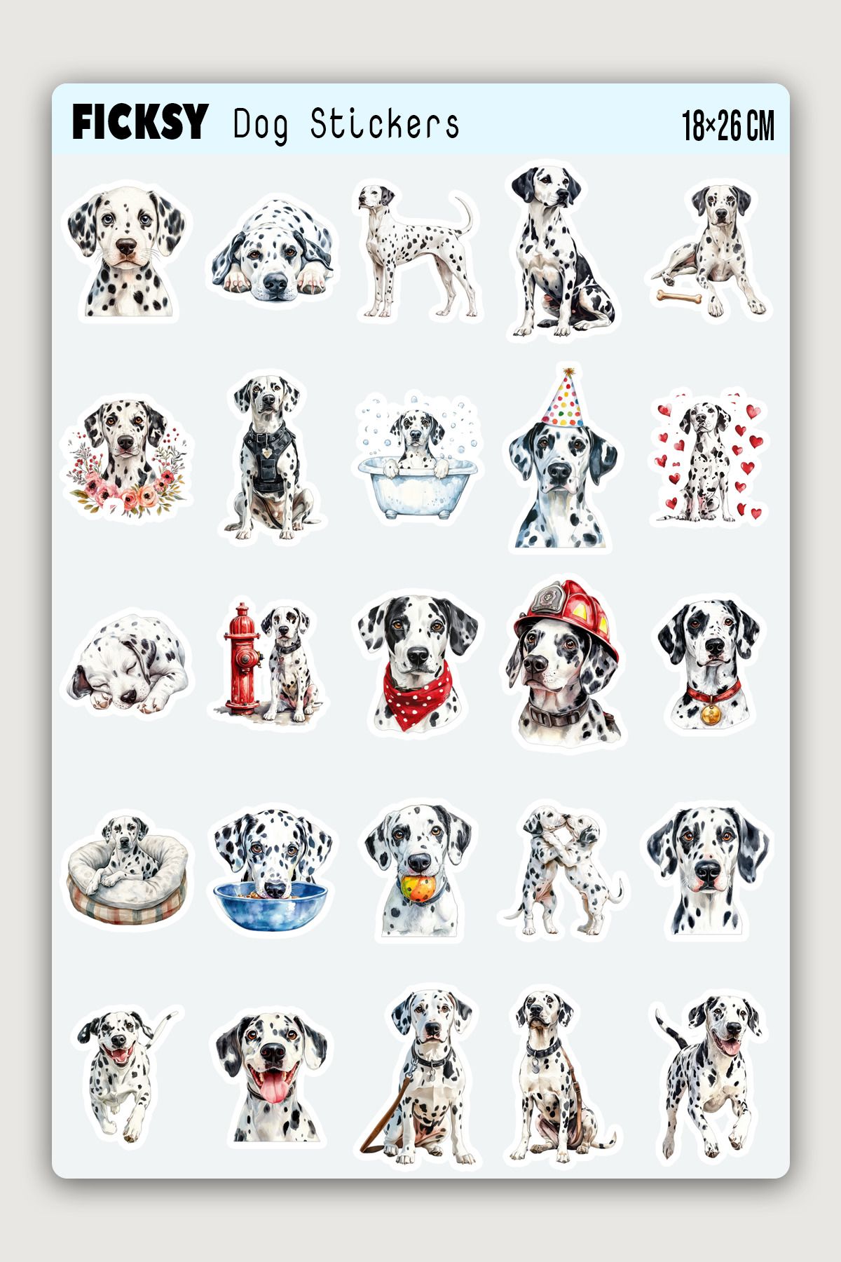Ficksy Dalmaçyalı Köpek Sticker Seti - 25 Adet Dalmatian Dog Etiket Çıkartma