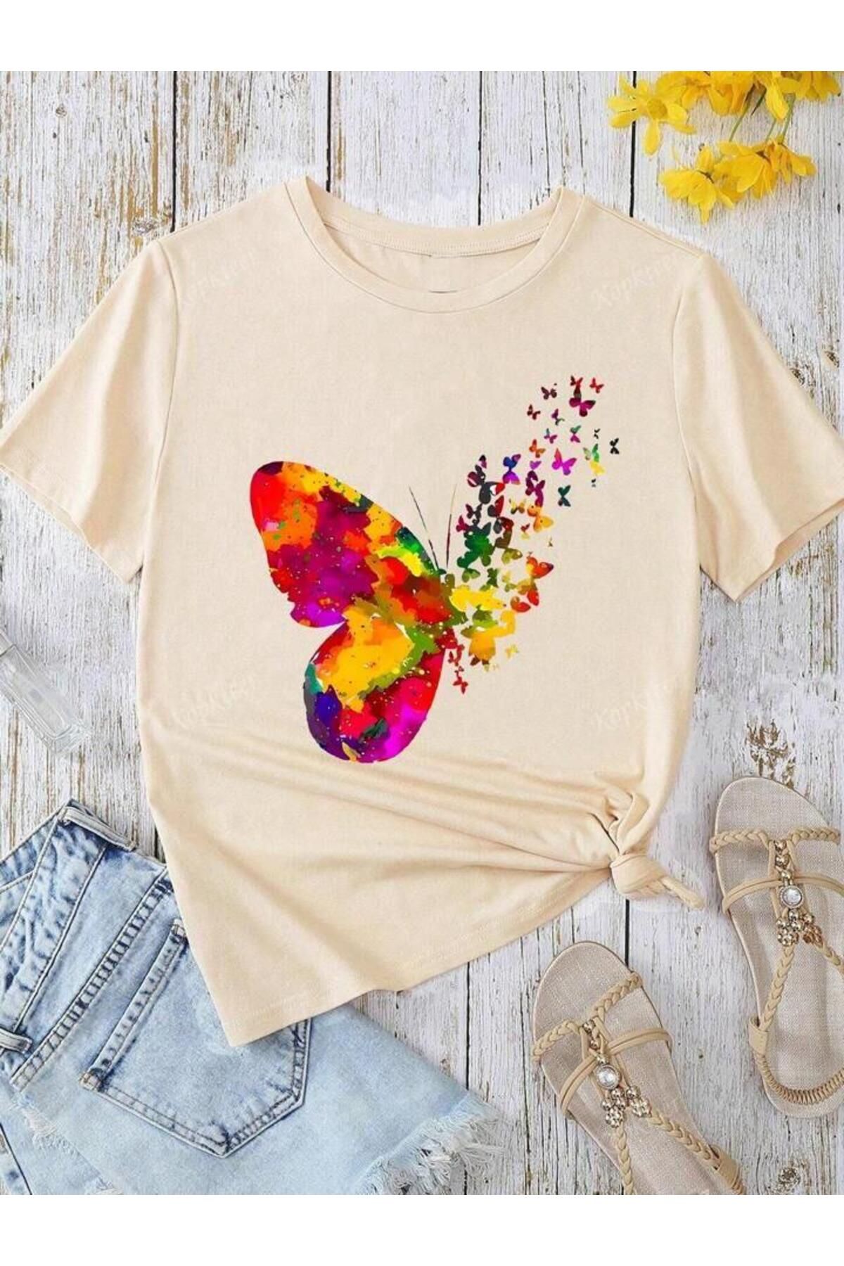 SEDA IŞIKLAR BUTTERFLY KELEBEK BASKILI OVERSİZE TSHİRT