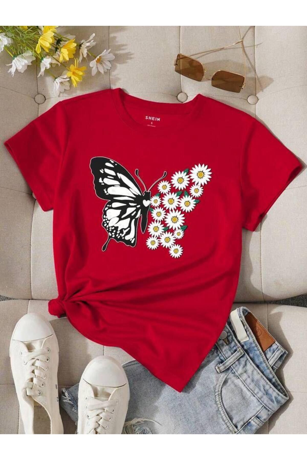 SEDA IŞIKLAR BUTTERFLY KELEBEK BASKILI OVERSİZE TSHİRT