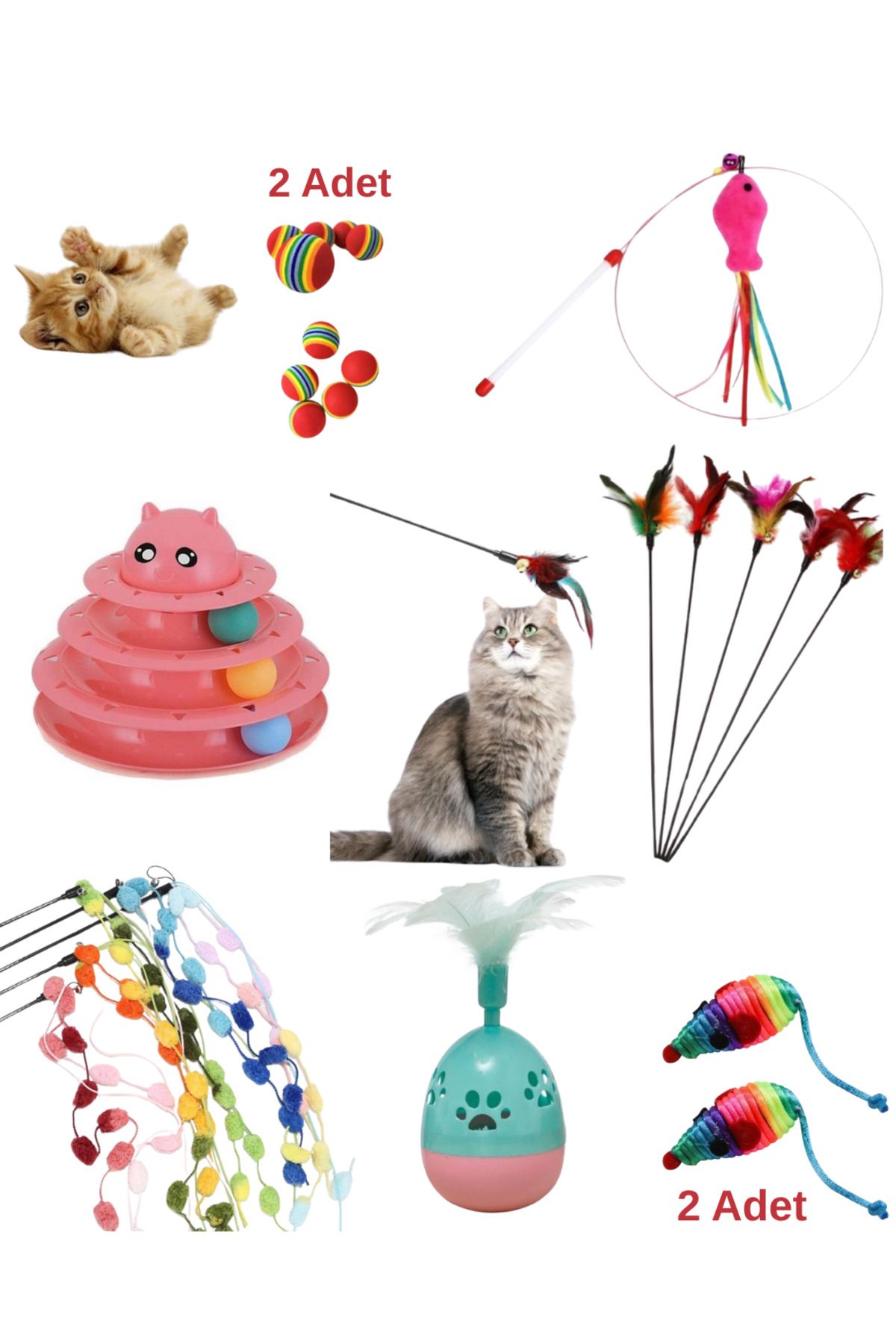 Home Kedi Oyun Seti Hacı Yatmaz Çıngıraklı Fare Çıngıraklı Olta Tüylü Olta Top 3 Katlı Oyuncak Balık Olta