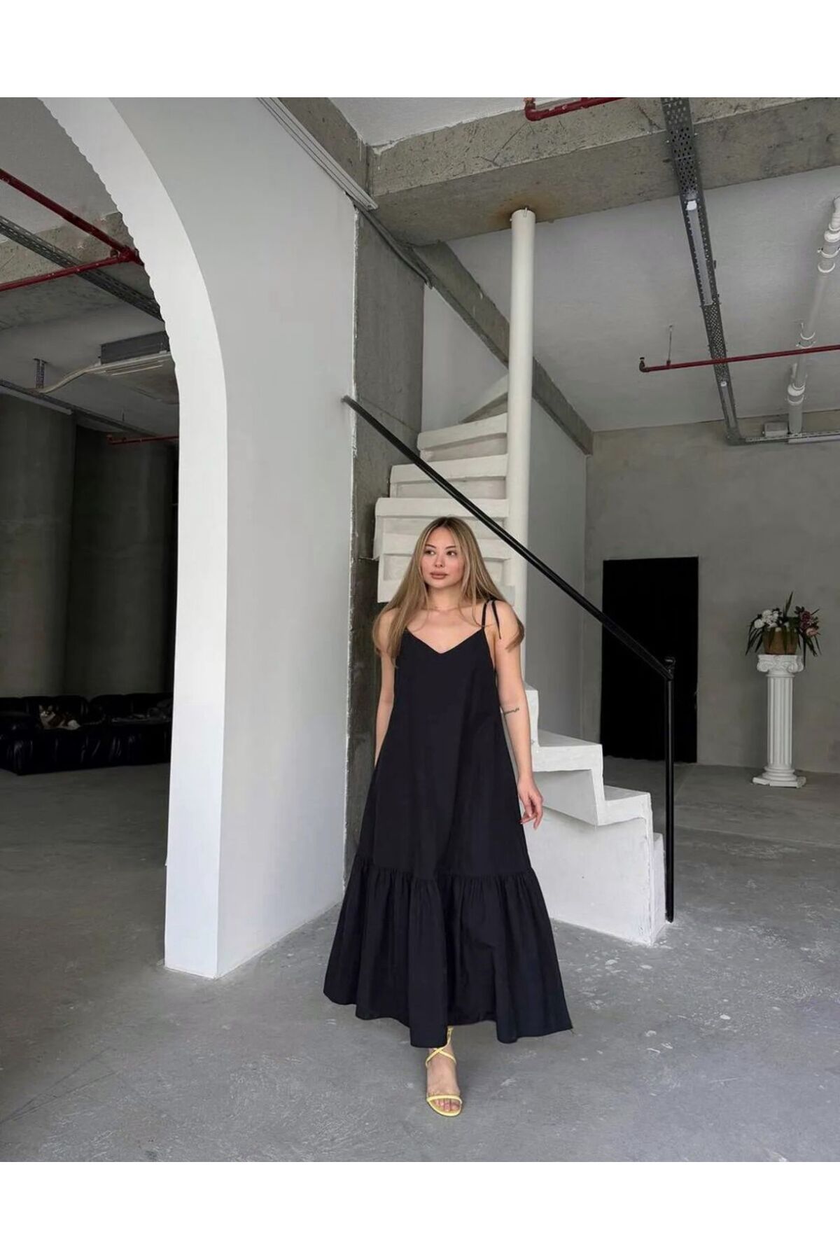 Butik Poplin Kumaş Ayarlanabilir Askılı Elbise