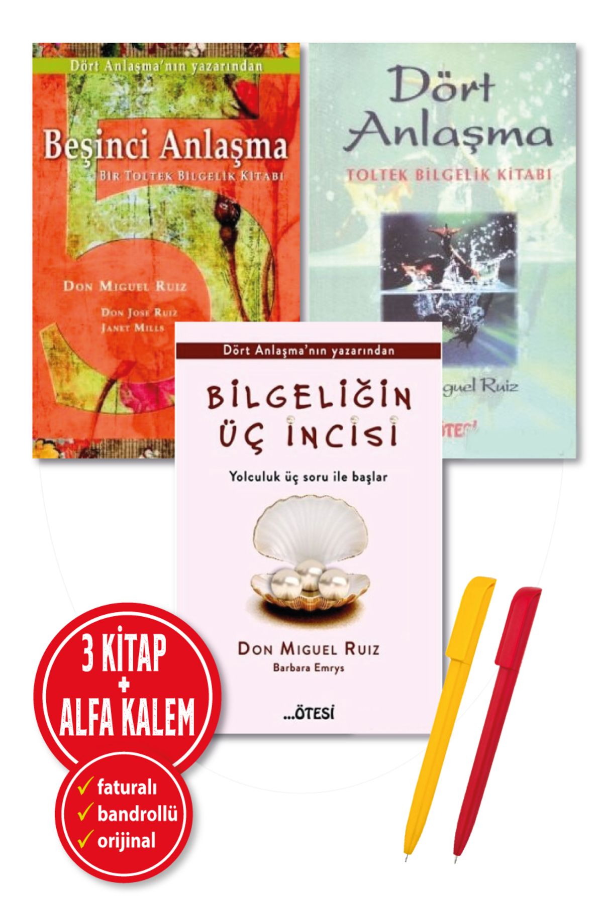 Ötesi Yayıncılık Alfa Kalem+ Don Miguel Ruiz 3 Kitap (Beşinci Anlaşma+Dört Anlaşma+Bilgeliğin Üç İncisi) YENİ