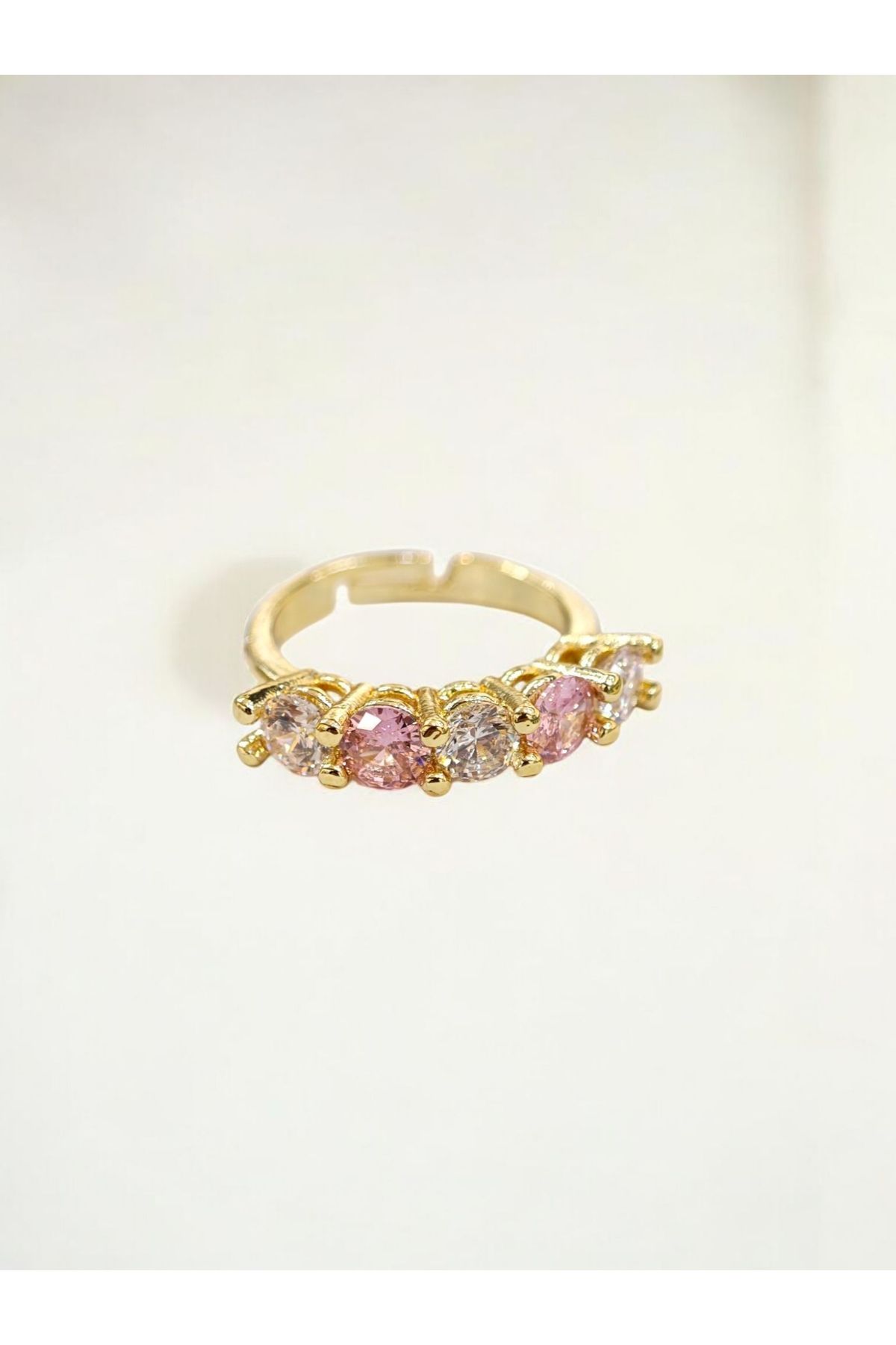 Bluw Jewelry Beş Taş Yüzük Beyaz ve Pembe Taşlı MZ3