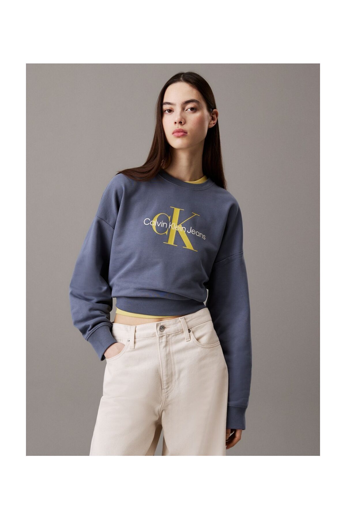 Calvin Klein Mikina Franco Terry RLXD CR - LS Monologo Cut