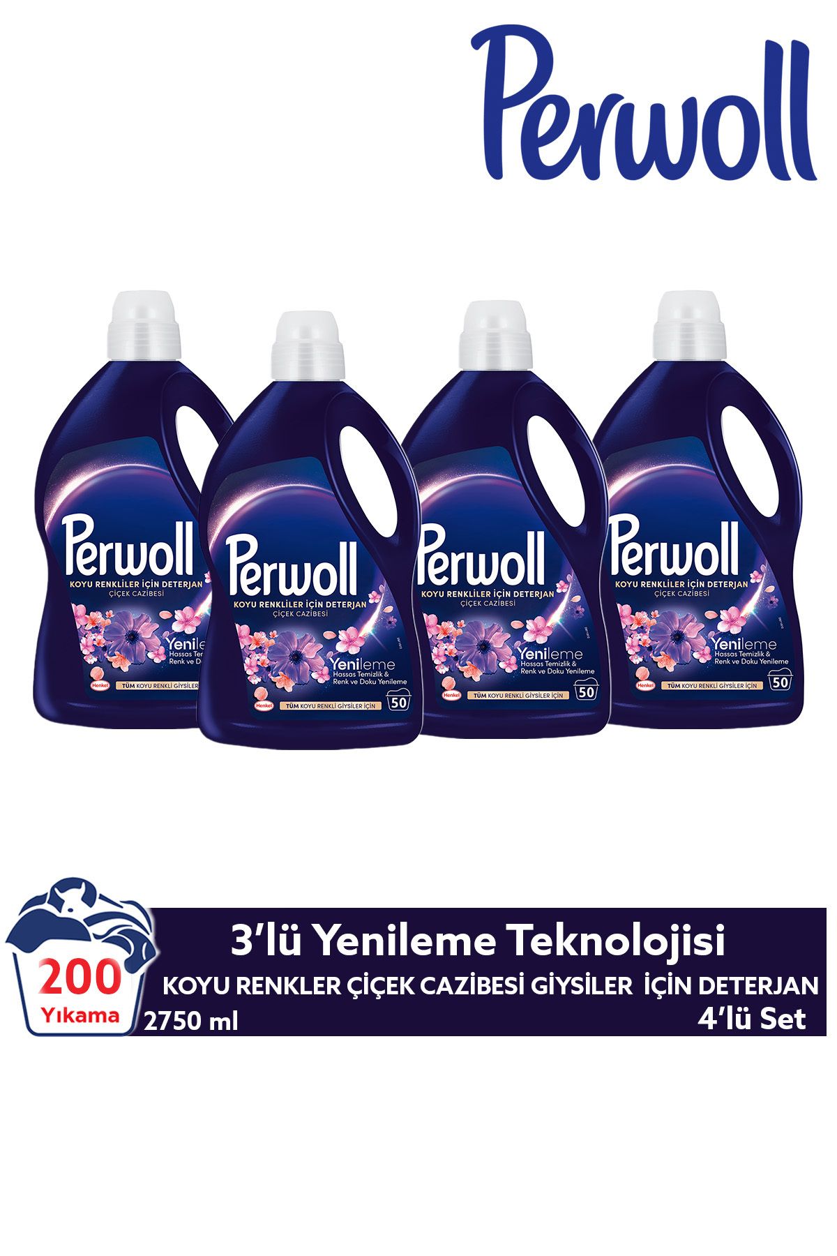 Perwoll Hassas Bakım Sıvı Çamaşır Deterjanı 200 Yıkama (4x2,75 L Çiçek Cazibesi Koyu Renkler)