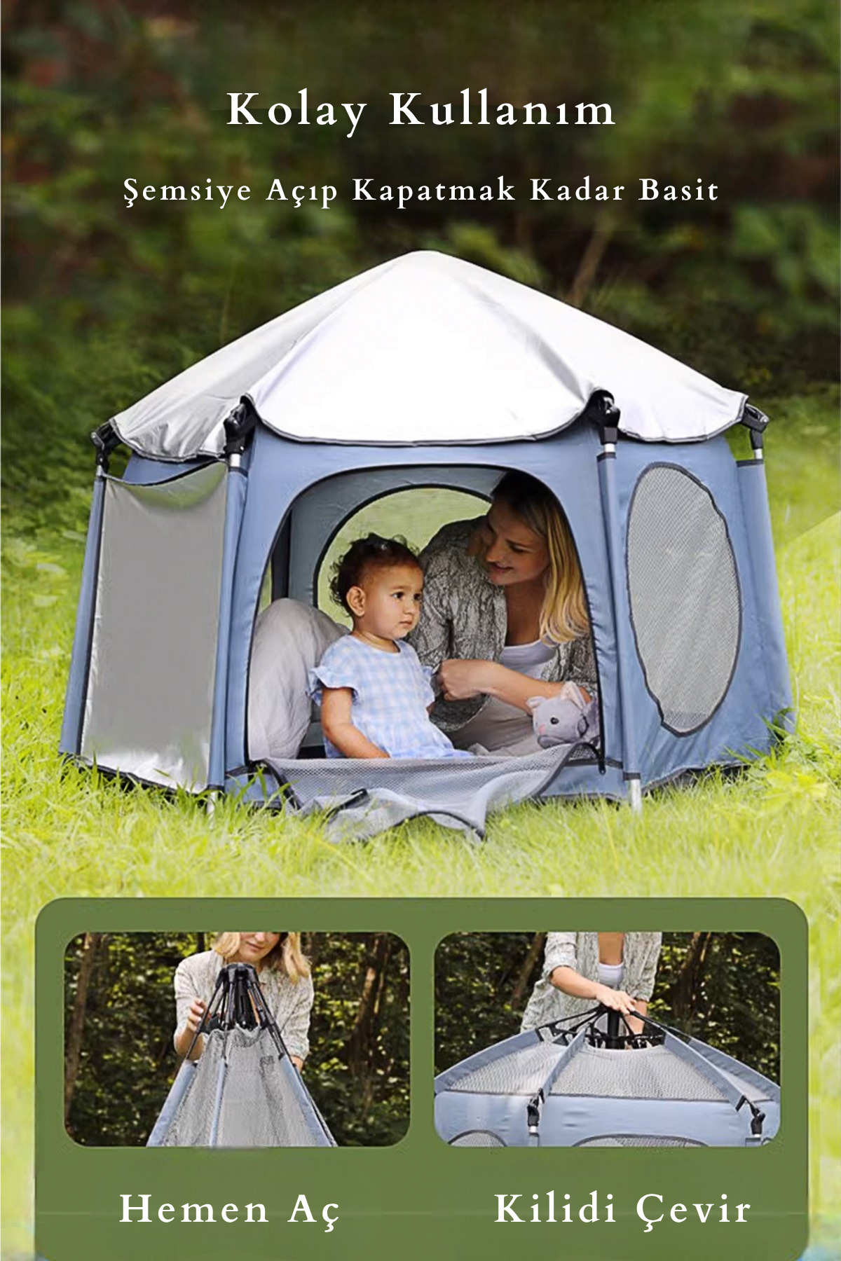 Kiwi Safari Çocuk-Bebek Oyun Parkı-Çadırı +50 UV Korumalı, Kolay Kurulum, Alüminyum Sağlam Gövde fotoğrafı 3 (önizleme)