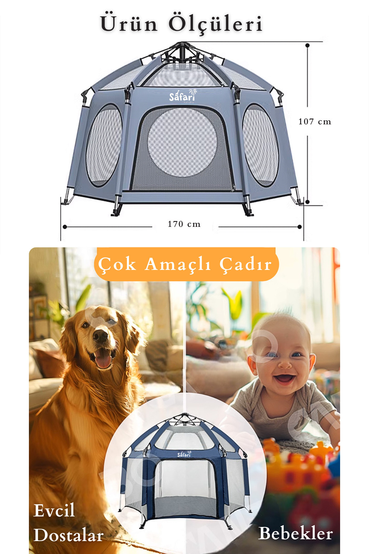 Kiwi Safari Çocuk-Bebek Oyun Parkı-Çadırı +50 UV Korumalı, Kolay Kurulum, Alüminyum Sağlam Gövde fotoğrafı 7 (önizleme)