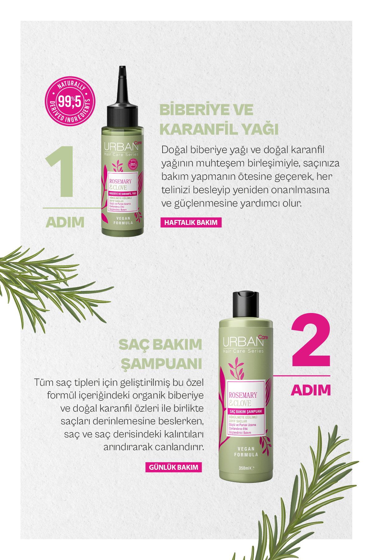Rosemary Clove Biberiye&Karanfil Canlandırıcı ve Güçlendirici Şampuan&Su Saç Bakım Seti — SET.URB.251 — تصویر 4 از 7