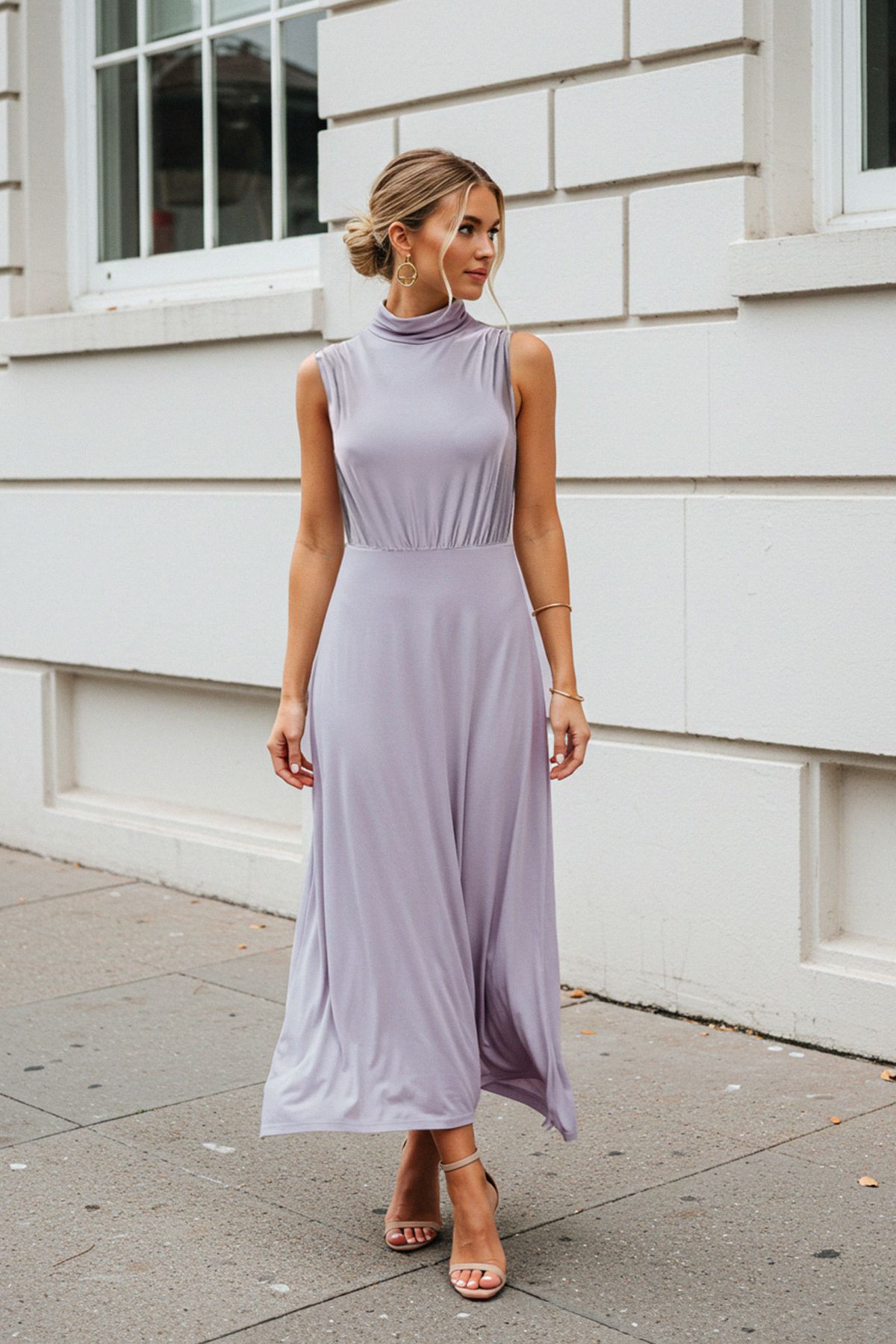 Trendyol Collection Jasnoszara Elastyczna Drapowana Sukienka Maxi Z Dzianiny - Kołnierzyk Typu Stójka Twoss25el00381 Kobieta - XL