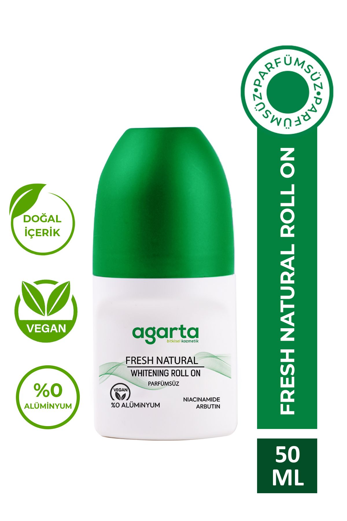 Agarta Parfümsüz Ter Kokusu Önleyici 24 Saat Etkili Beyazlatıcı Unisex Natural Roll-on 50 ml