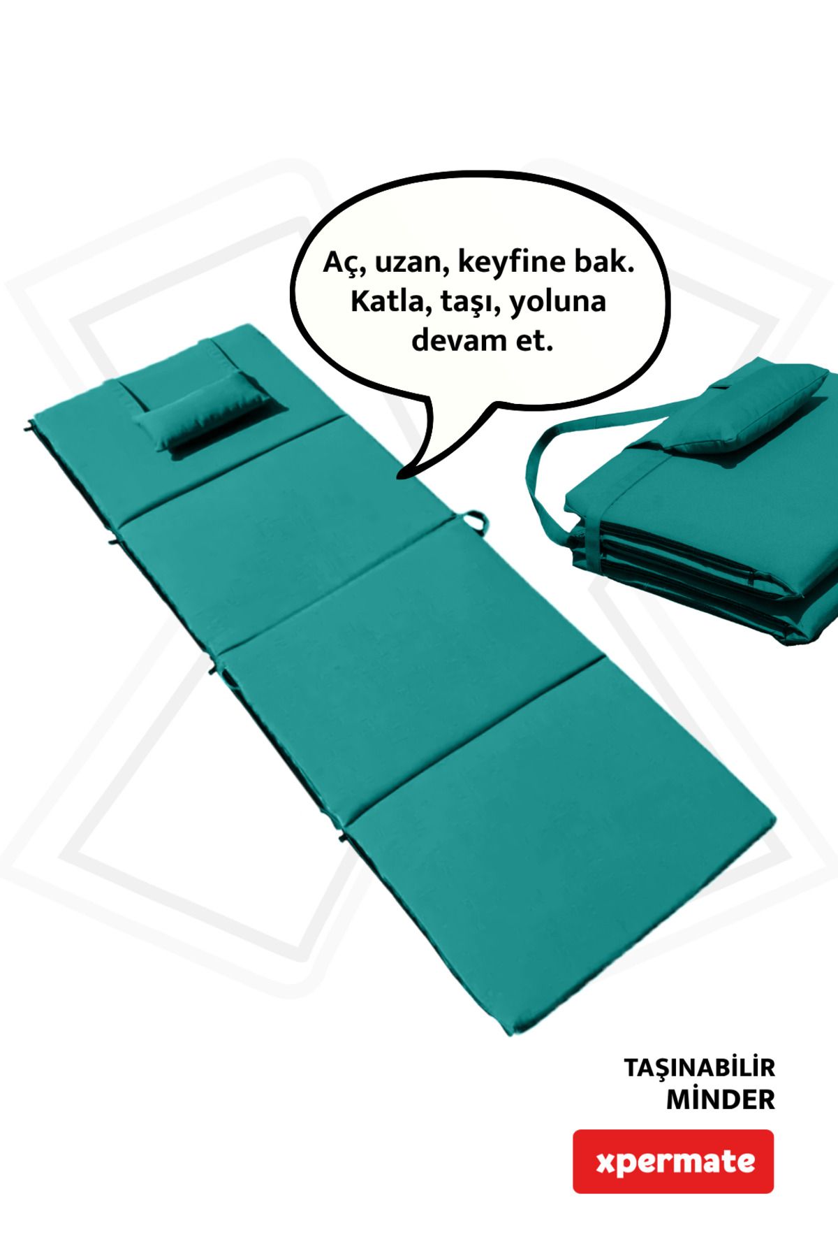 XPERMATE Kamp Yatağı Katlanır Şezlong Minderi Taşınabilir Kamp Matı Su Itici Kumaş 180x60x3 Yeşil