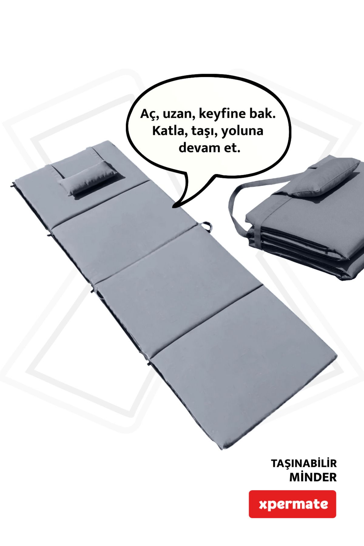 XPERMATE Kamp Yatağı Katlanır Şezlong Minderi Taşınabilir Kamp Matı Su Itici Kumaş 180x60x3 Antrasit