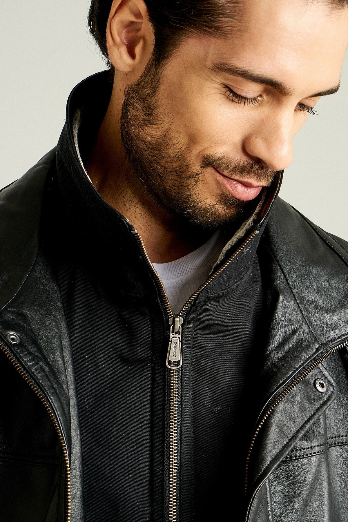 Derimod-Men's Black Furry Leather Coat - Double Collar, Eduardo 14wge61031m 6