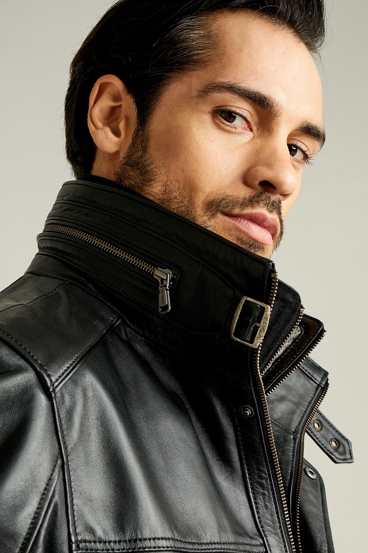 Derimod-Men's Black Furry Leather Coat - Double Collar, Eduardo 14wge61031m 7