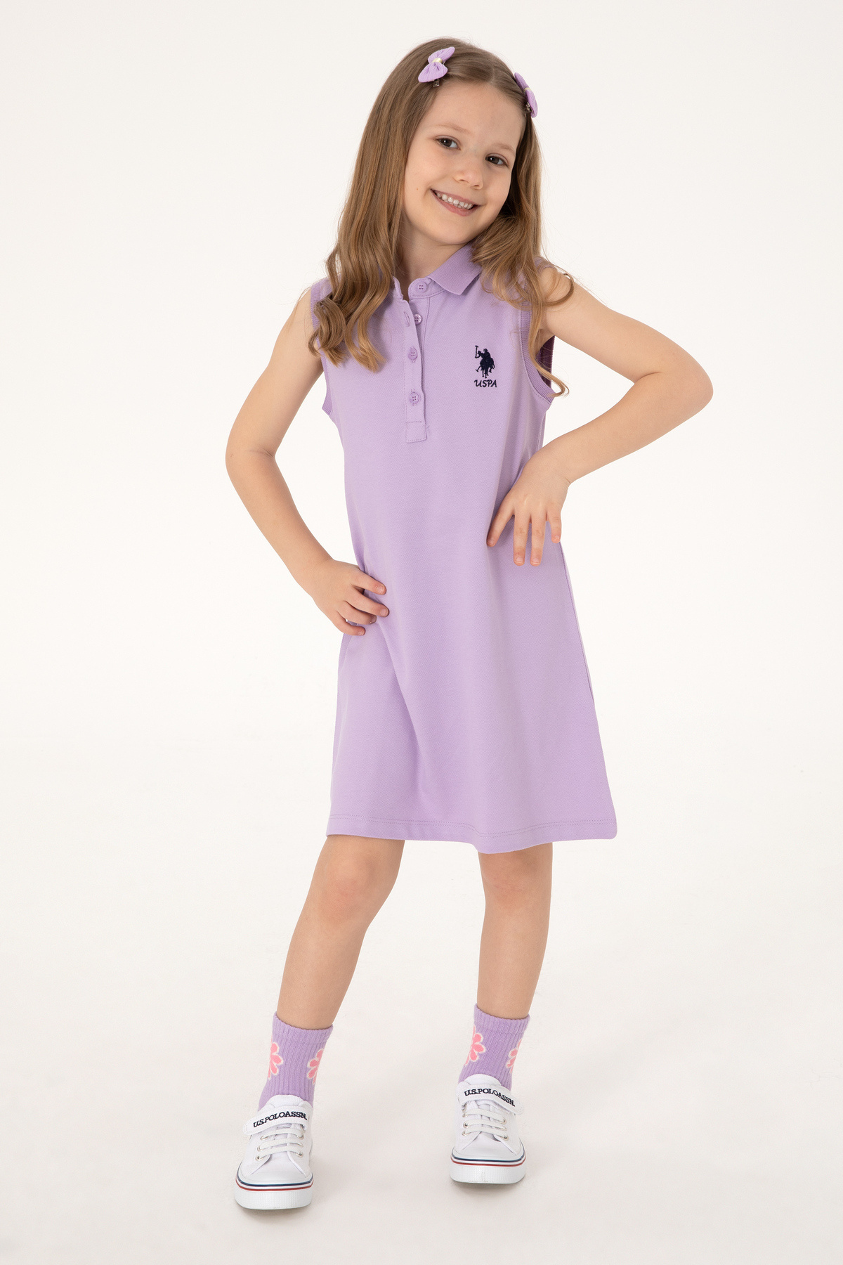 U.S. Polo Assn.-Girls Lilac Polo Collar Sleeveless A-Form Basic Knitted Dress 50306052-Vr034 2