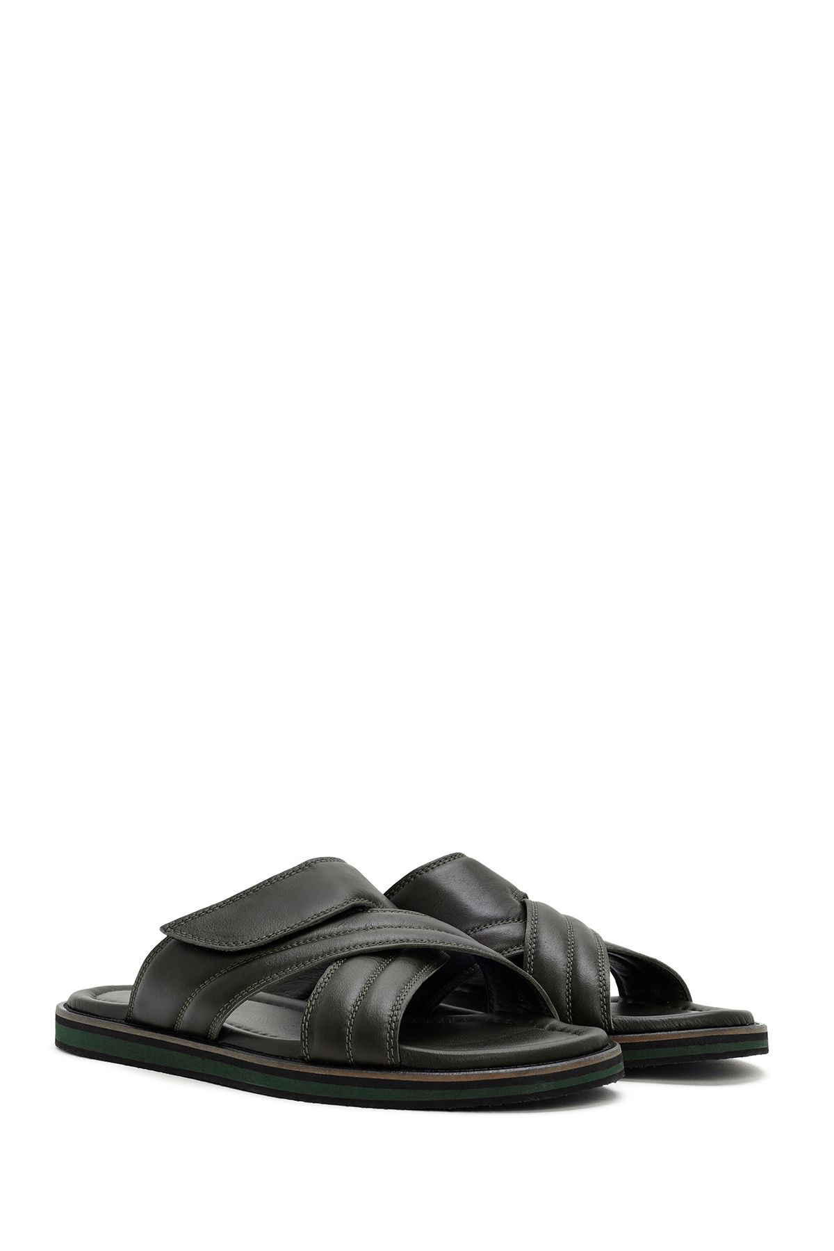 Derimod-Khaki Men's Leather Casual Slippers - Banded, 24SFD625718 3