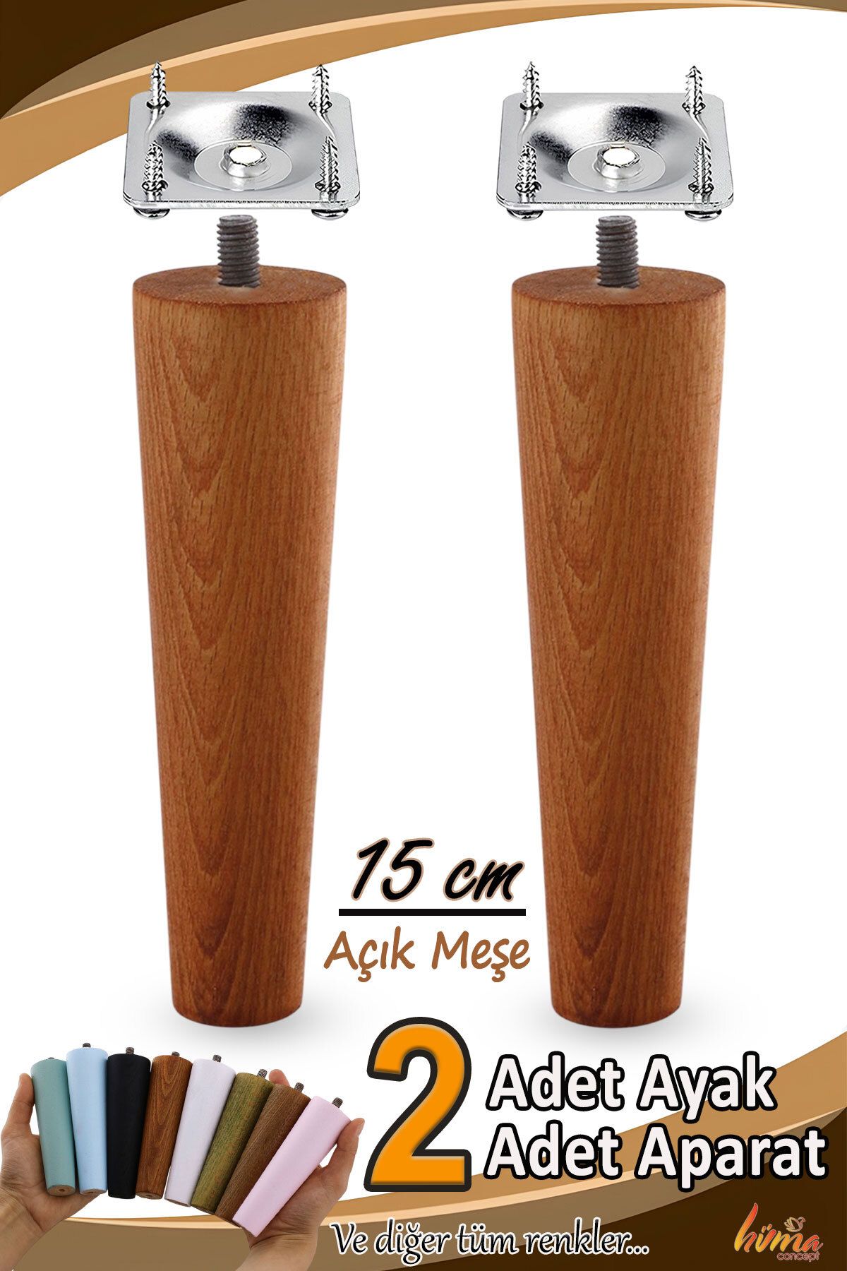GLASWEN 2 Adet Ahşap Ayak 15 Cm Açık Meşe M8 Civatalı Bağlantı Aparatlı Mobilya Koltuk Kanepe Destek Ayağı